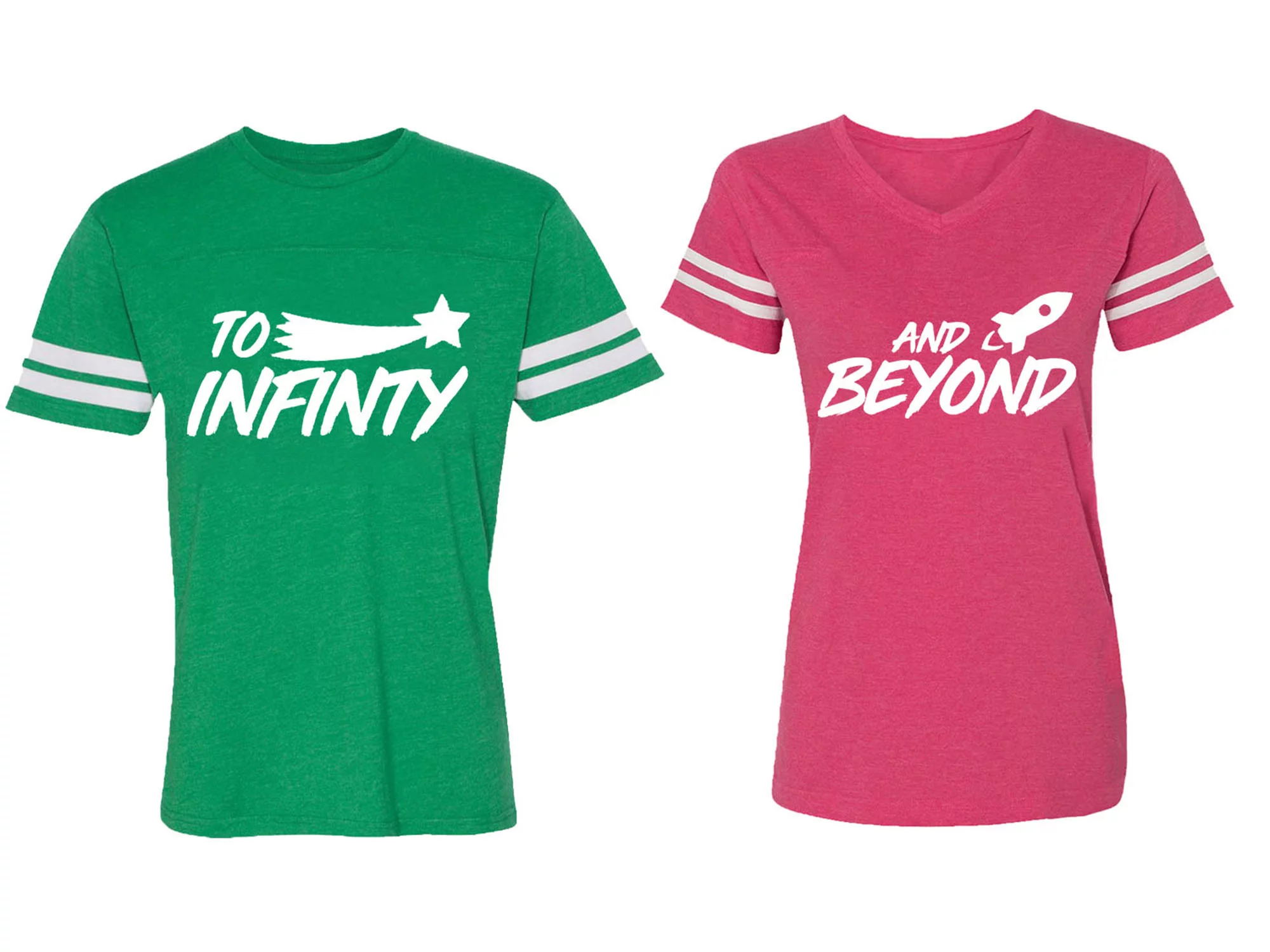 To Infinity and Beyond Matching Couple Cotton Jerseys (Men Green / Women Pink) (Men M / Women M)
