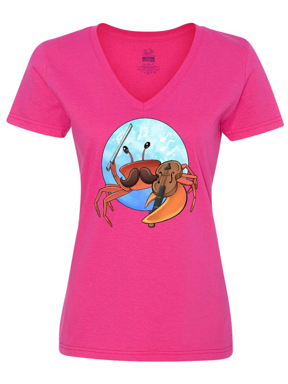 Inktastic Fun Fiddler Crab with Violin and Mustache Women's V-Neck T-Shirt