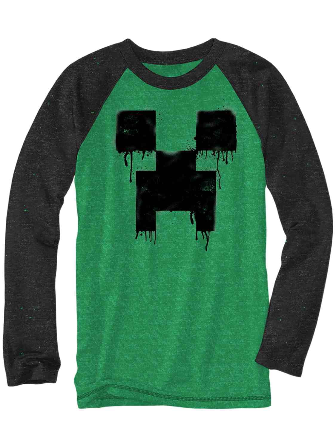 Boys Green & Black Splatter Minecraft Long Sleeve T-Shirt Mine Craft Tee