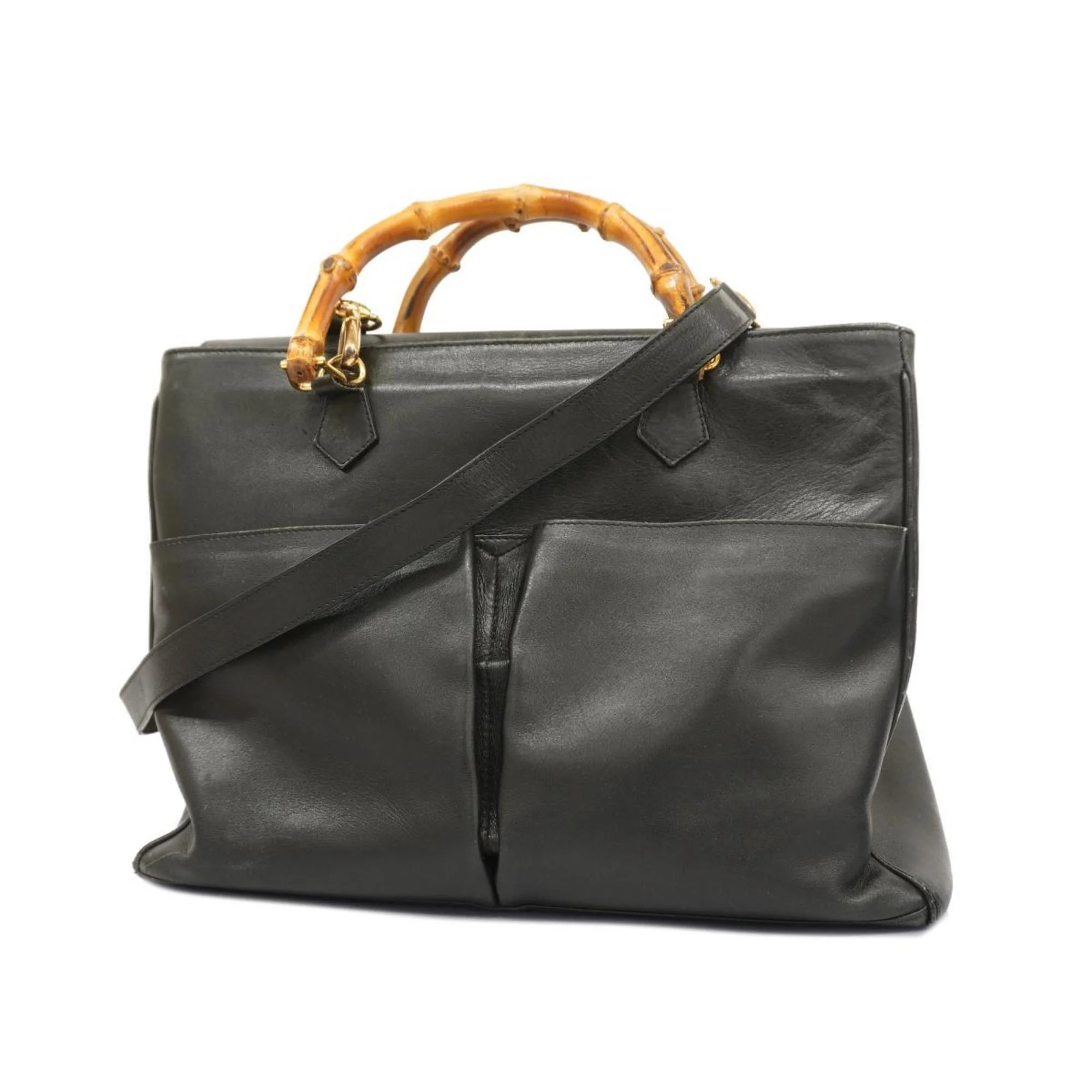 Pre-Owned Gucci Handbag Bamboo 002 123 0322 Leather Black Women's (Good)