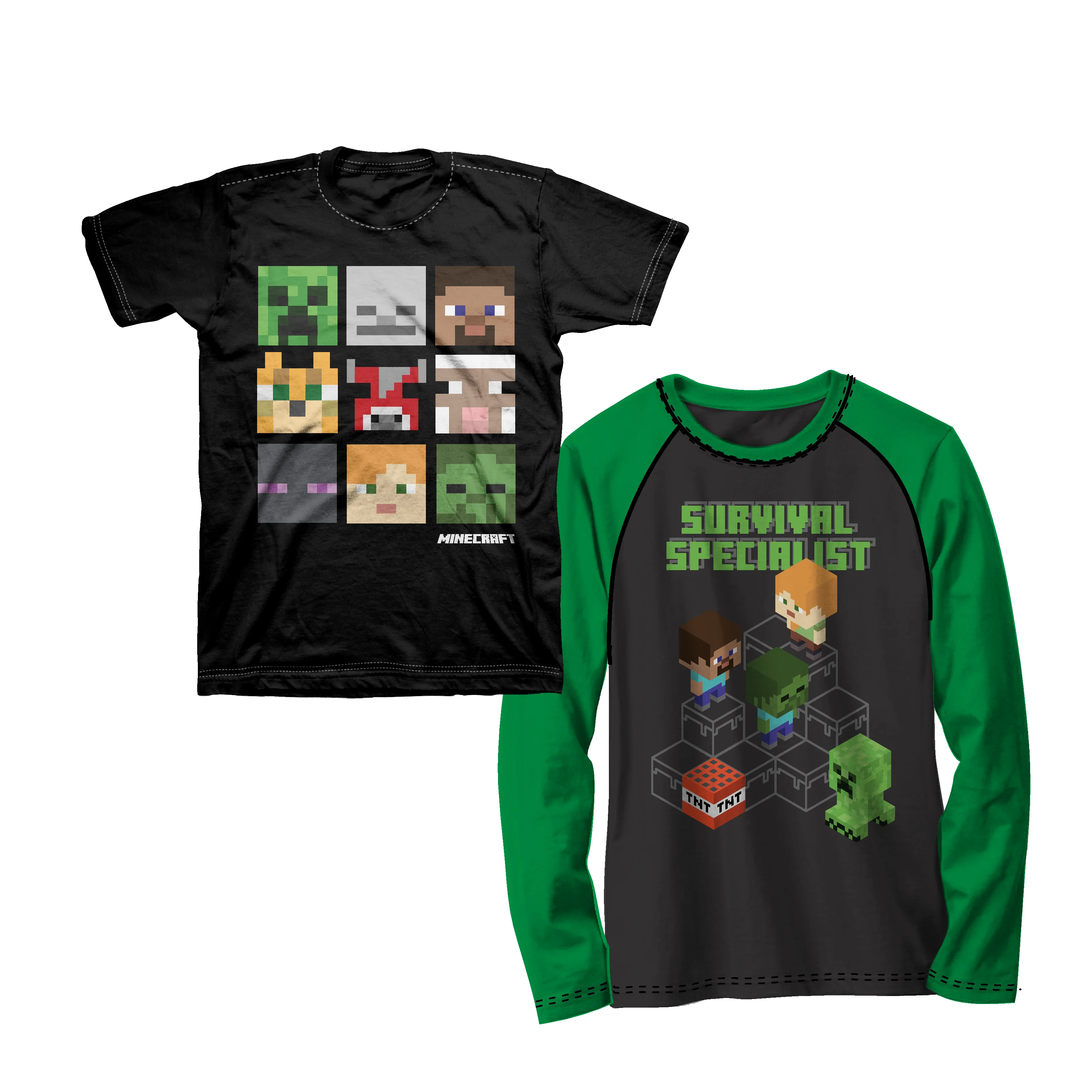 Minecraft Boys Survival Specialist Long Sleeve and Short Sleeve Graphic T-Shirts, 2 Pack Sizes 4-18