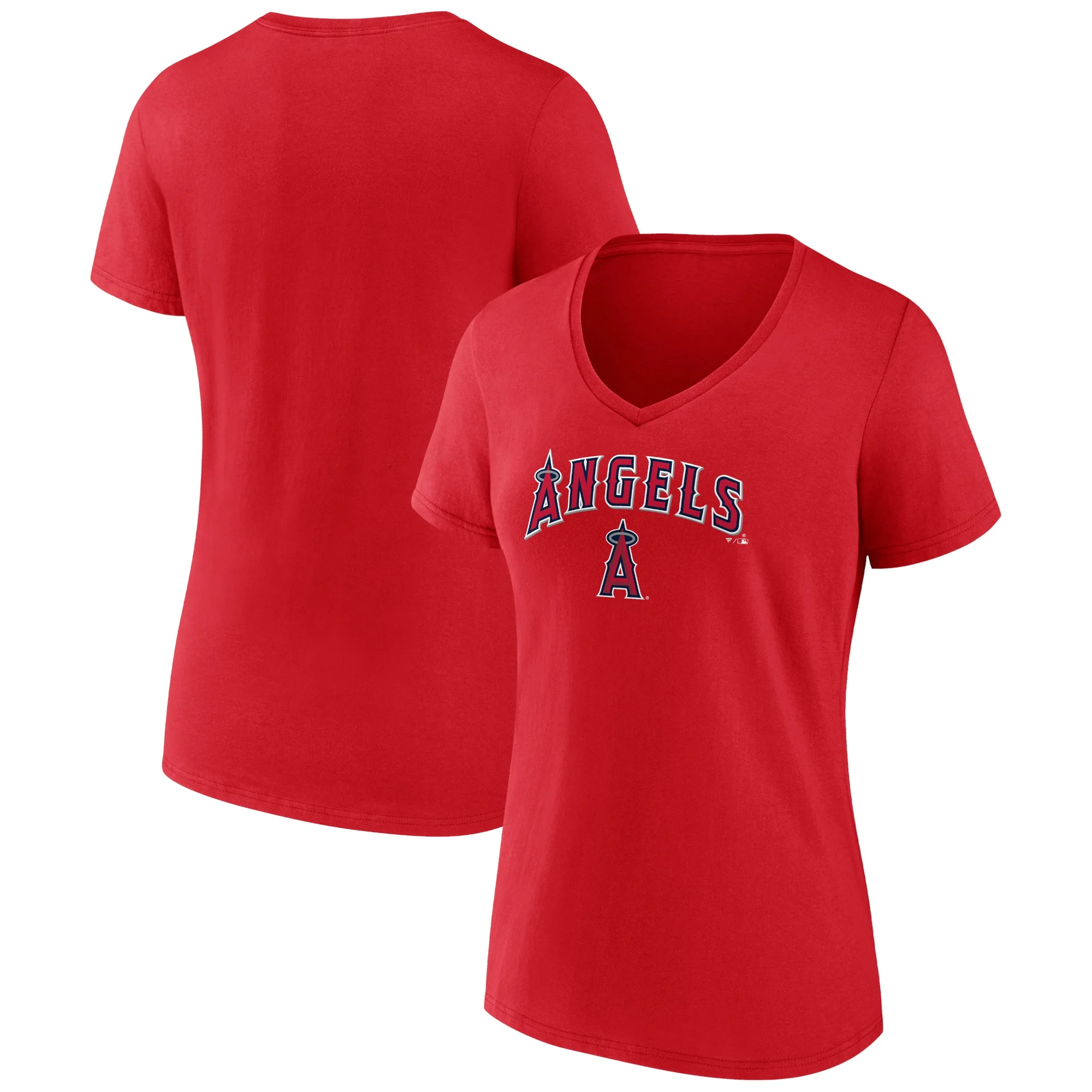 Women's Fanatics Branded Red Los Angeles Angels Team Lockup V-Neck T-Shirt