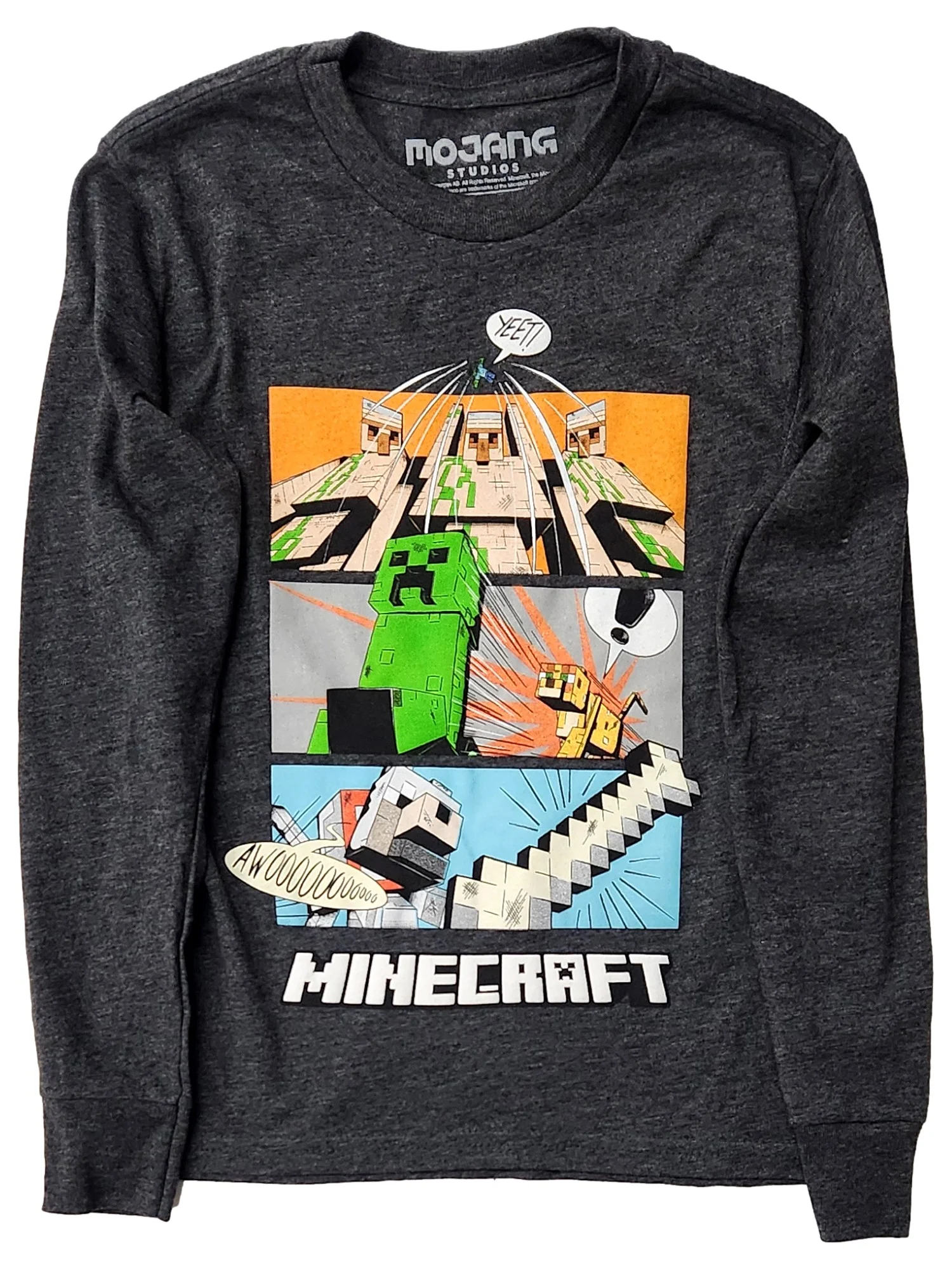 Boys Gray Minecraft Long Sleeve T-Shirt Mine Craft Tee Shirt T-Shirt XS 6-7