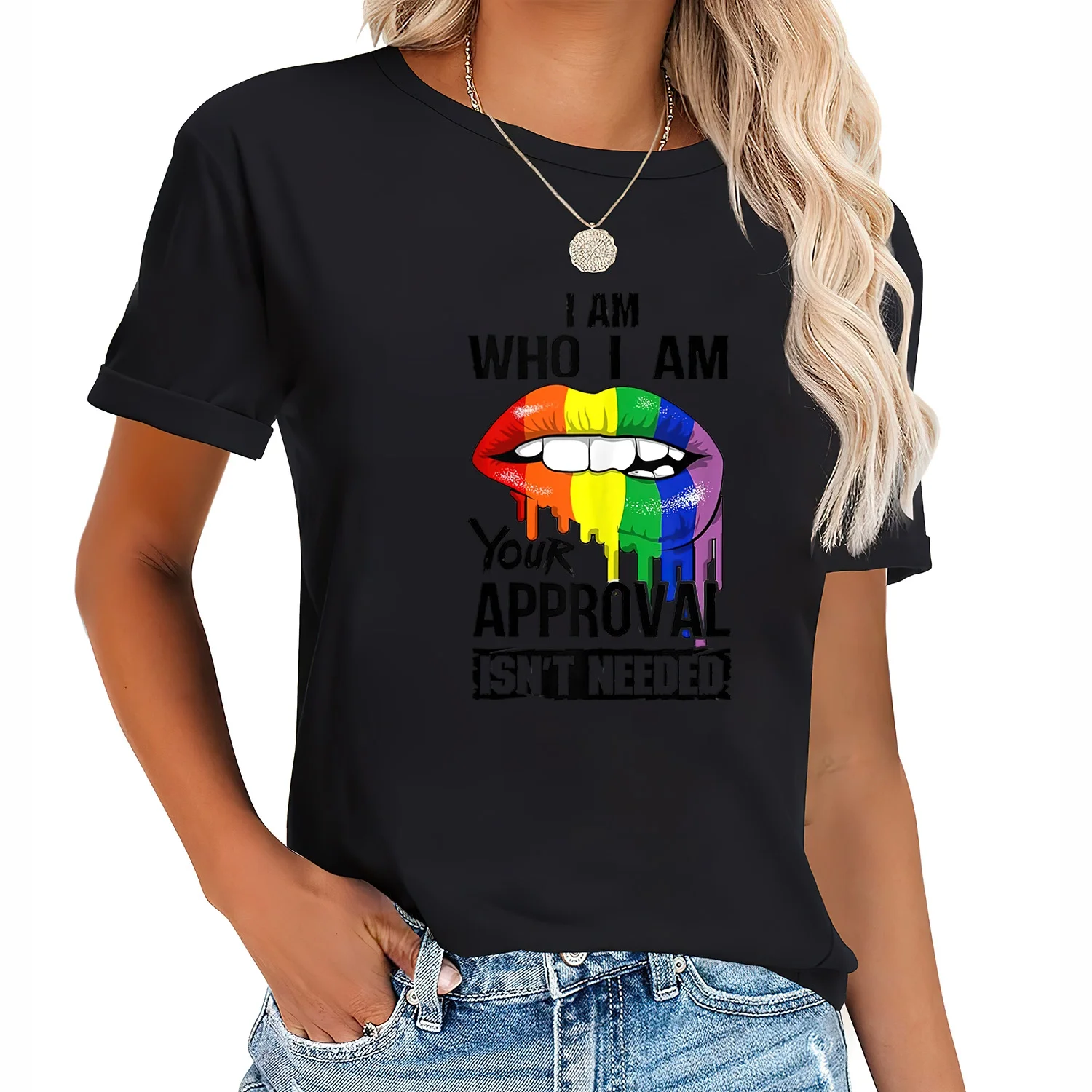 Womens I Am Who I Am Your Approval Isnt Needed LGBT Gay Pride Month T Shirt Black