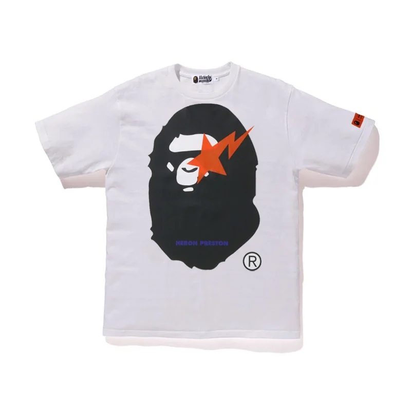 2024 New Bape Summer Printed Ape Head Shark Fashion Casual Hip Hop Men's and Women's Short Sleeve T-Shirt