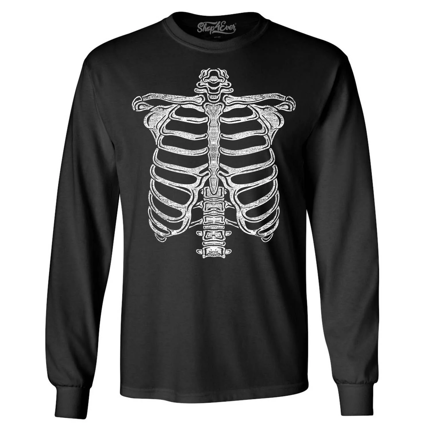 Shop4Ever Men's Skeleton Ribcage Skull Halloween Costume Long Sleeve Shirt 3XL Black