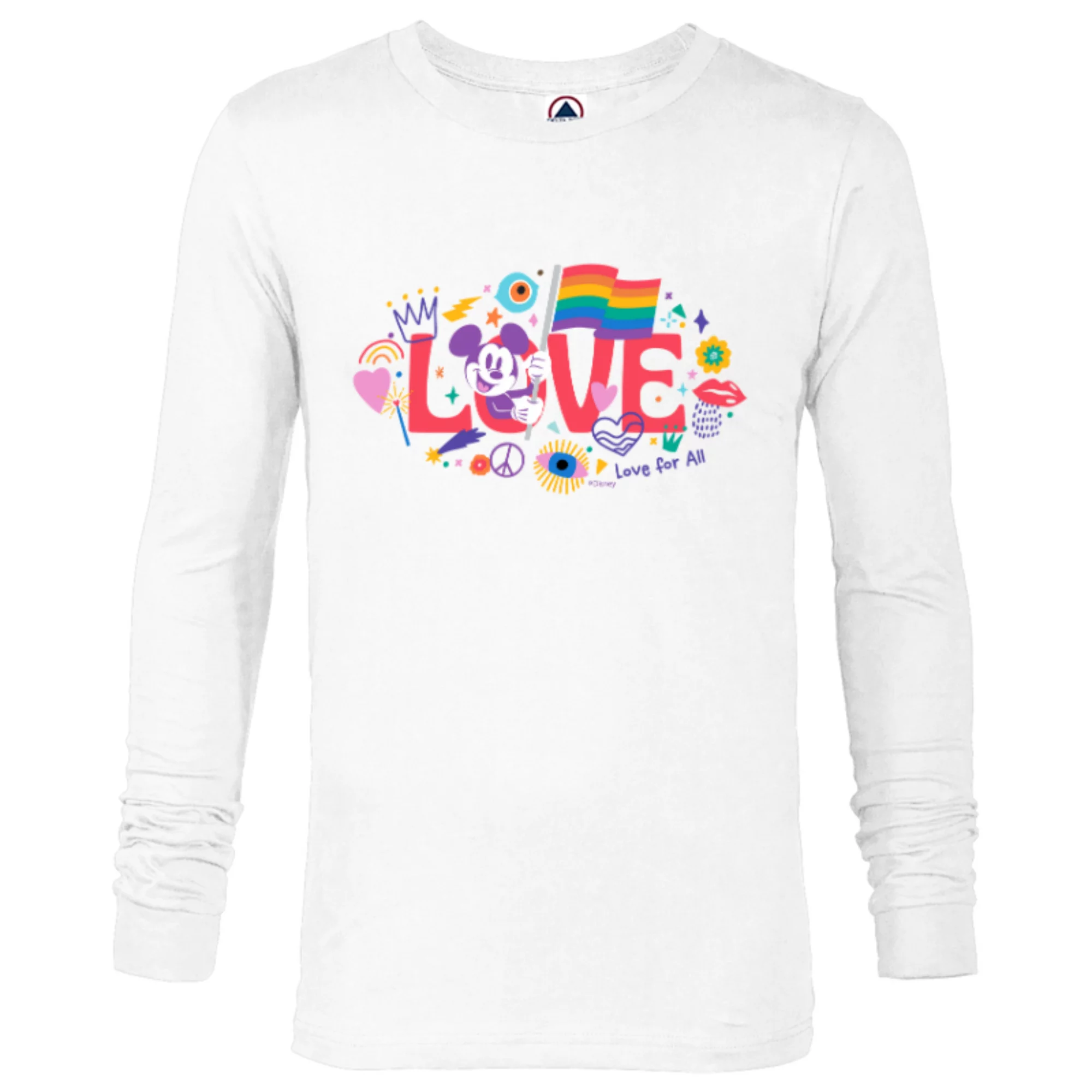 Disney Mickey Mouse Rainbow Pride Flag Love for All Doodles - Long Sleeve T-Shirt for Men - Customized-White