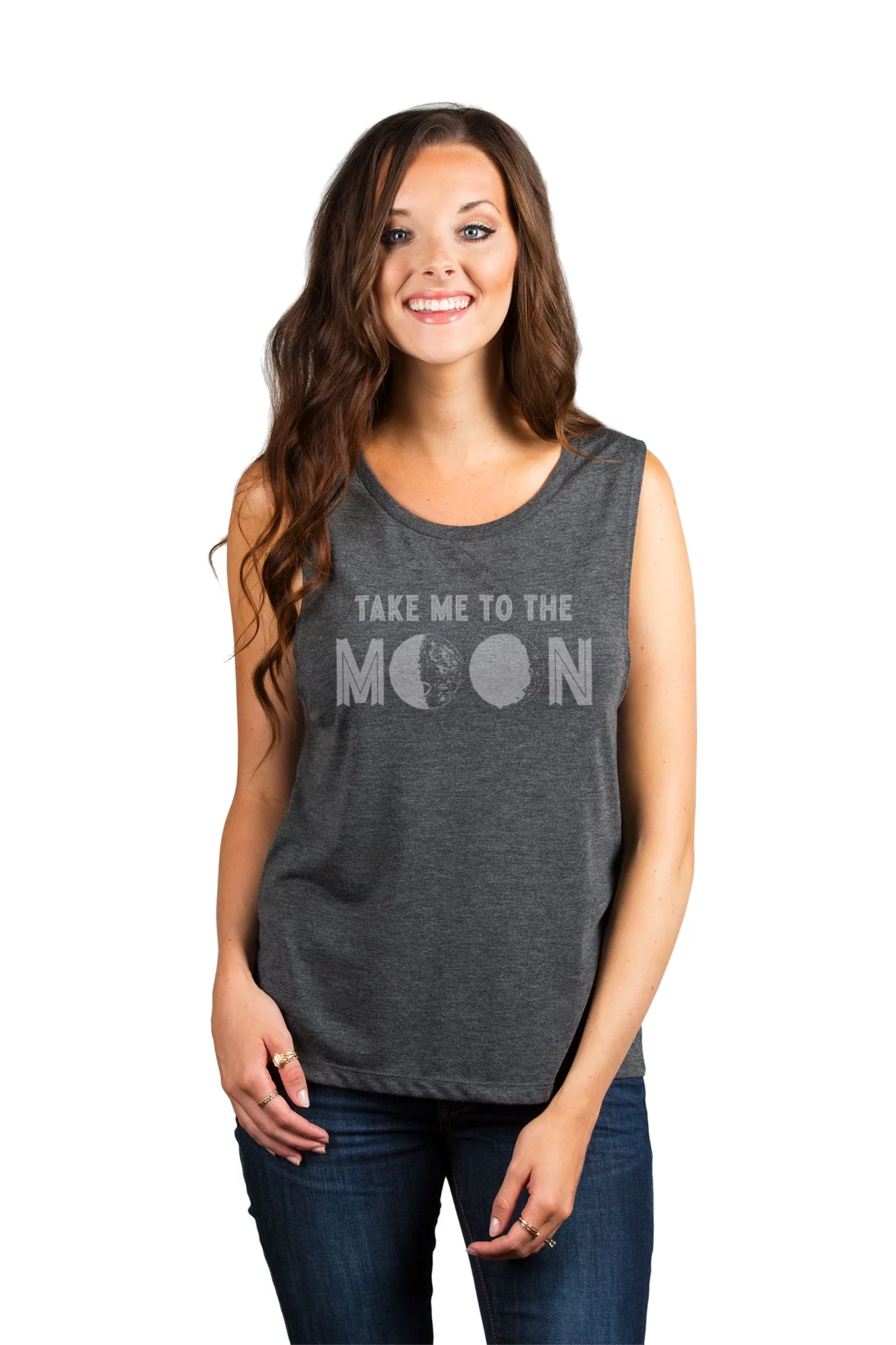 Thread Tank Take Me To The Moon Women's Sleeveless Muscle Tank Top Charcoal Medium