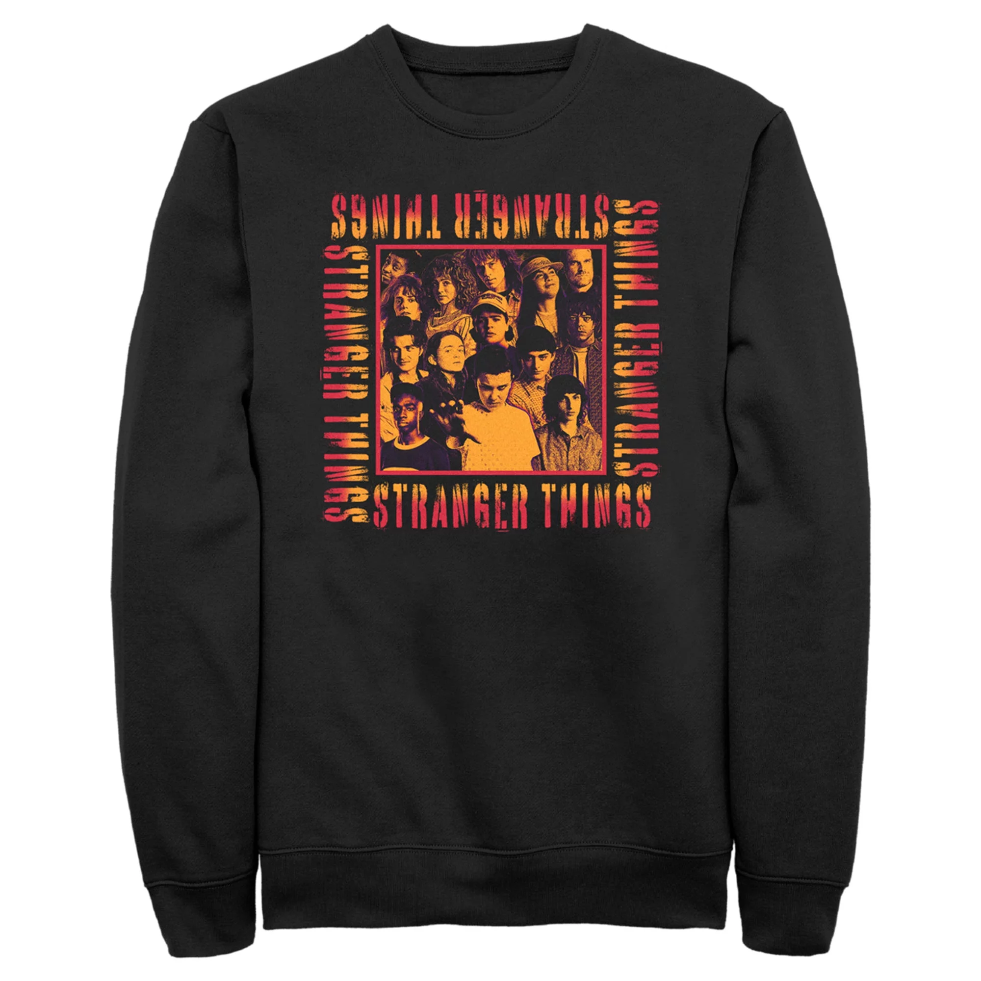 Men's Stranger Things Orange Group Shot Boxed Up Sweatshirt Black Large