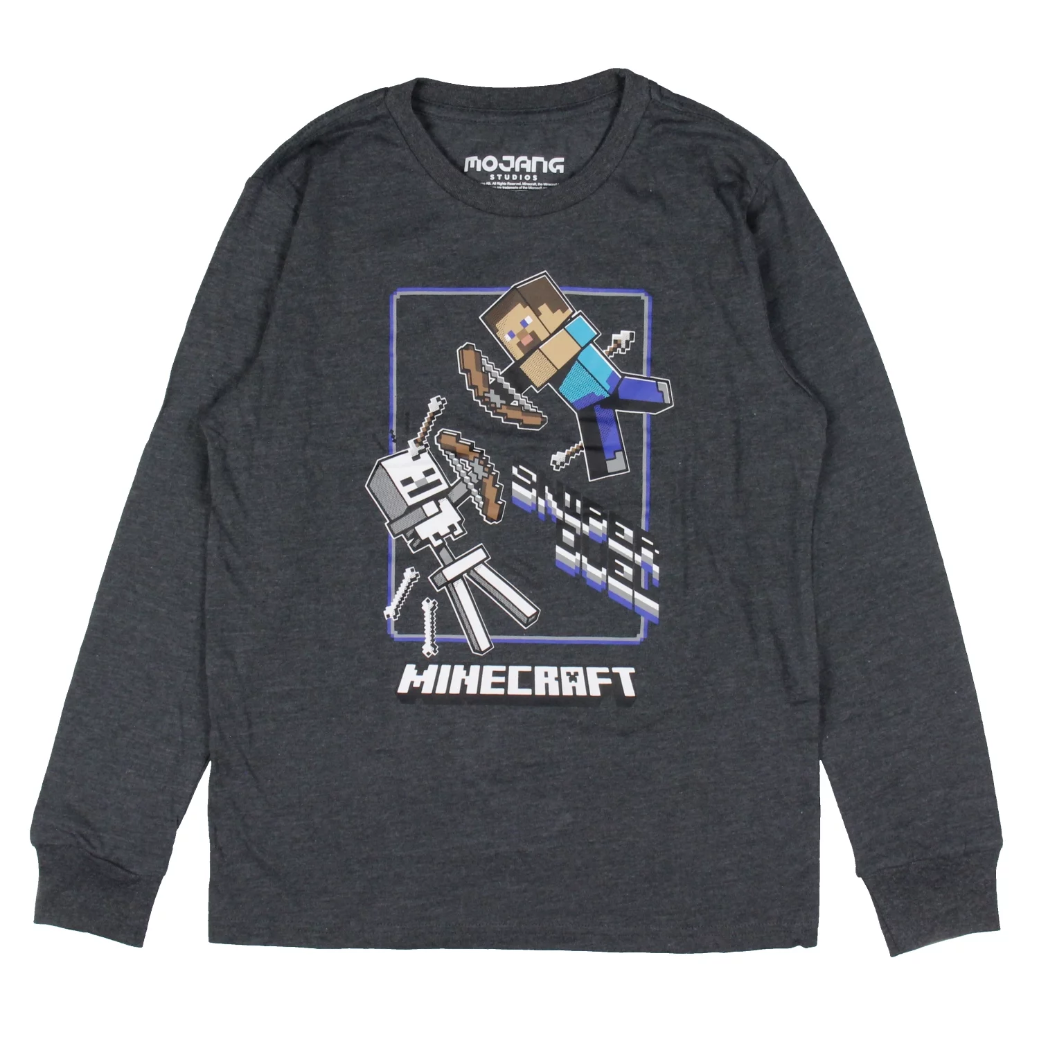 Minecraft Boy's Steve Skeleton Super Duel Long Sleeve Kids T-Shirt Tee (Small)