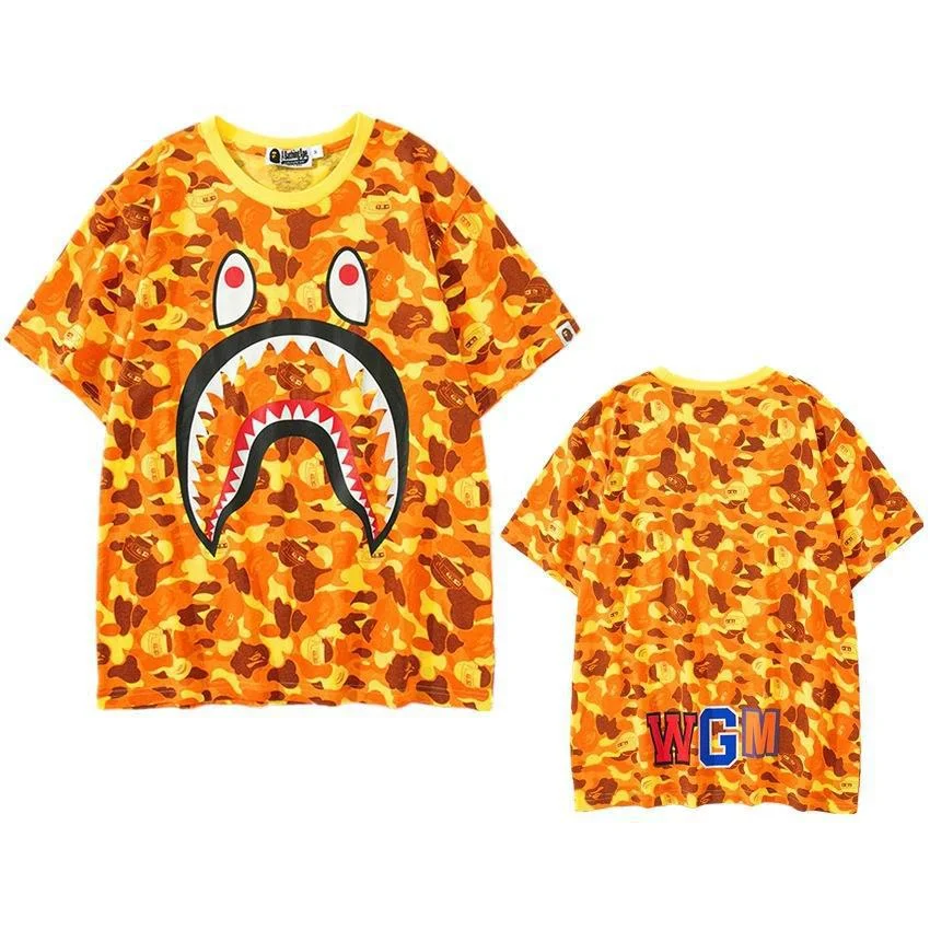 2024 New Bape Summer Printed Ape Head Shark Fashion Casual Hip Hop Men's and Women's Short Sleeve T-Shirt