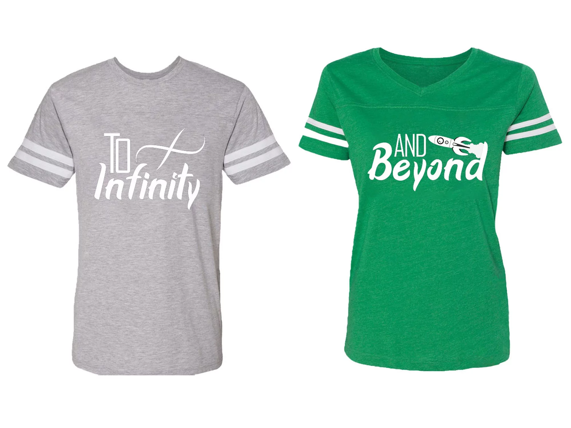 To Infinity & Beyond Matching Couple Cotton Jerseys (Men Heather / Women Green) (Men XXL / Women M)