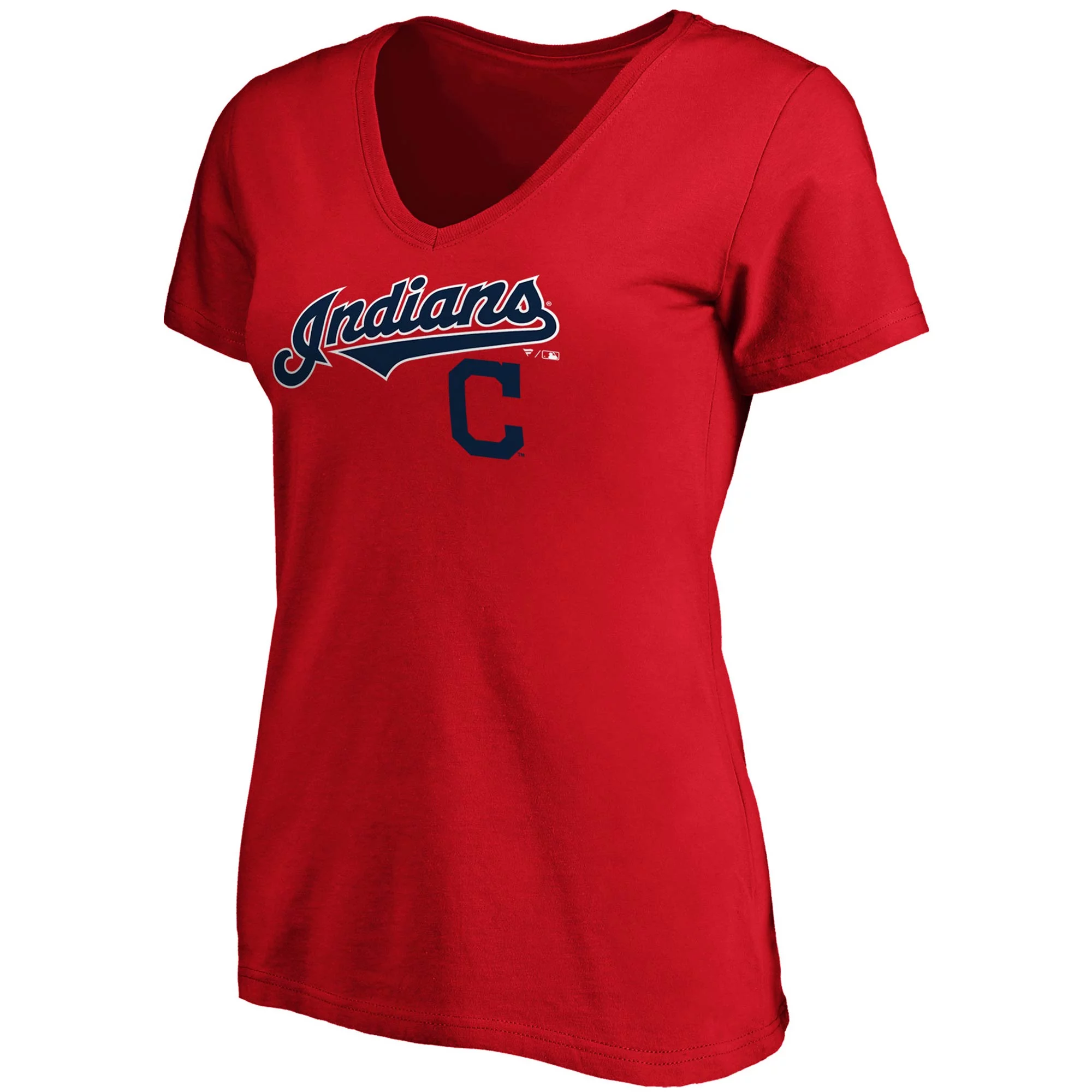 Women's Fanatics Branded Red Cleveland Indians Team Logo Lockup V-Neck T-Shirt