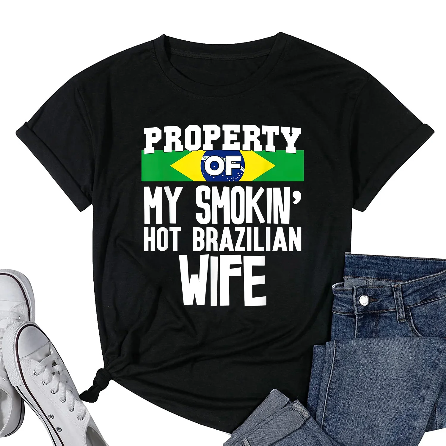 Women Brazilian Wife - Funny Husband Valentines Day Gift T-Shirt Black Large