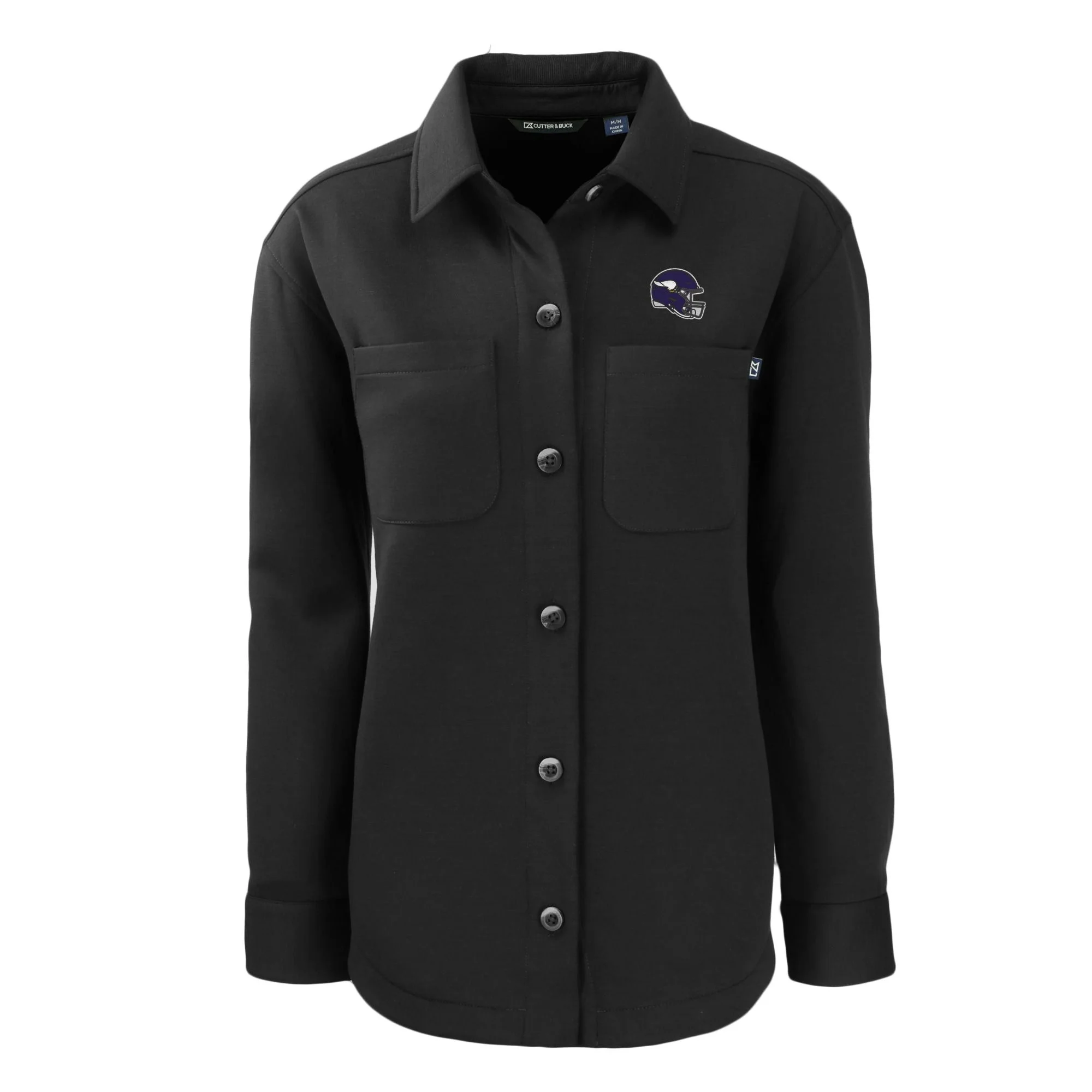 Women's Cutter & Buck Black Minnesota Vikings Helmet Logo Roam Eco Knit Shirt Jacket