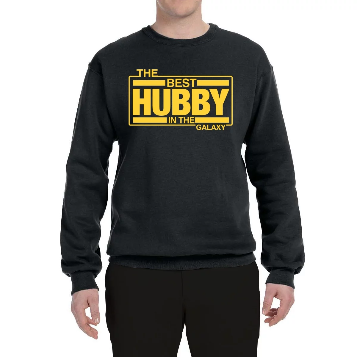 Wild Bobby,The Best Hubby in The Galaxy, Father's Day, Unisex Crewneck Graphic Sweatshirt, Black, Small