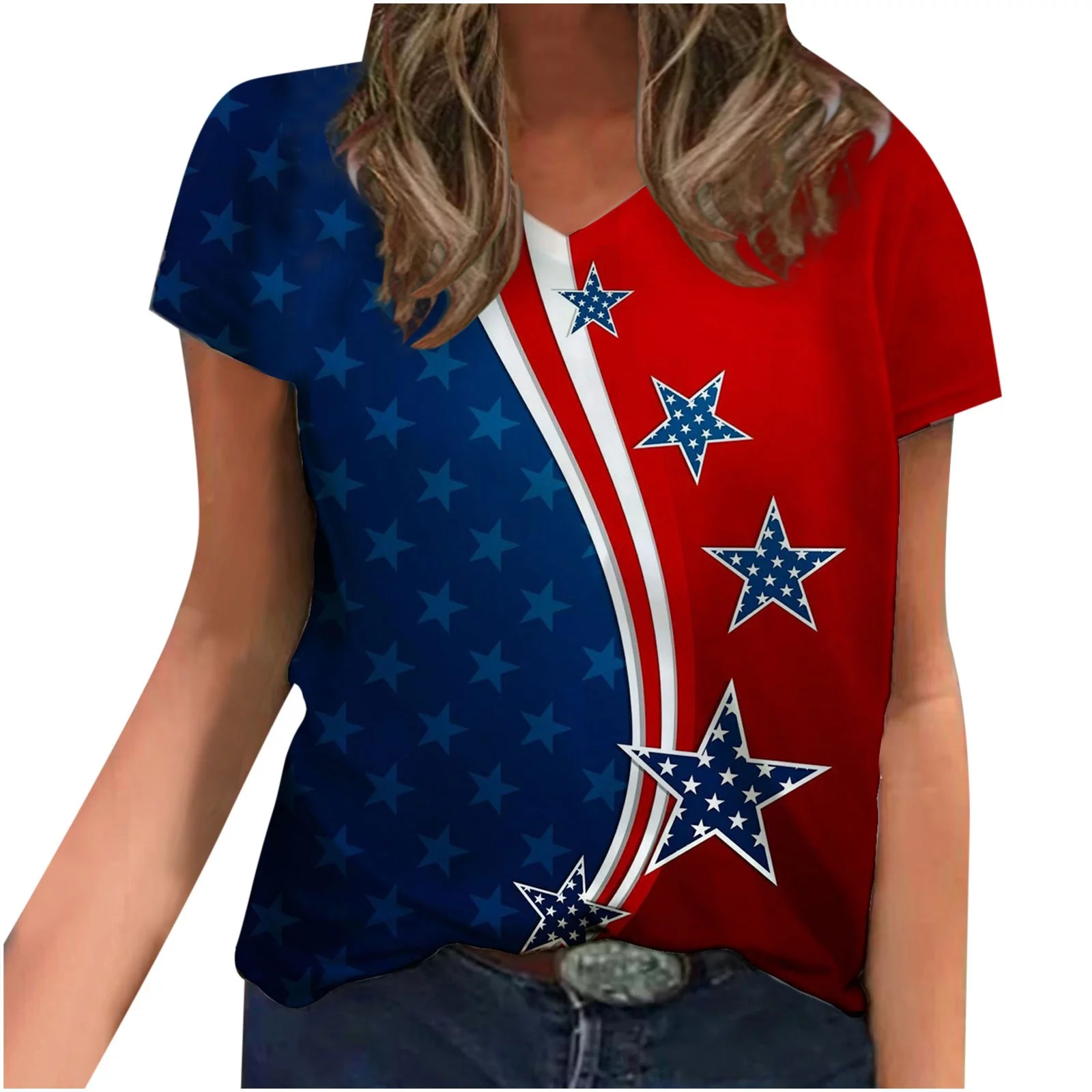 Patlollav Womens Plus Size Clearance Women Fashion Summer V-Neck Short Sleeve Print Casual T-Shirt Blouse