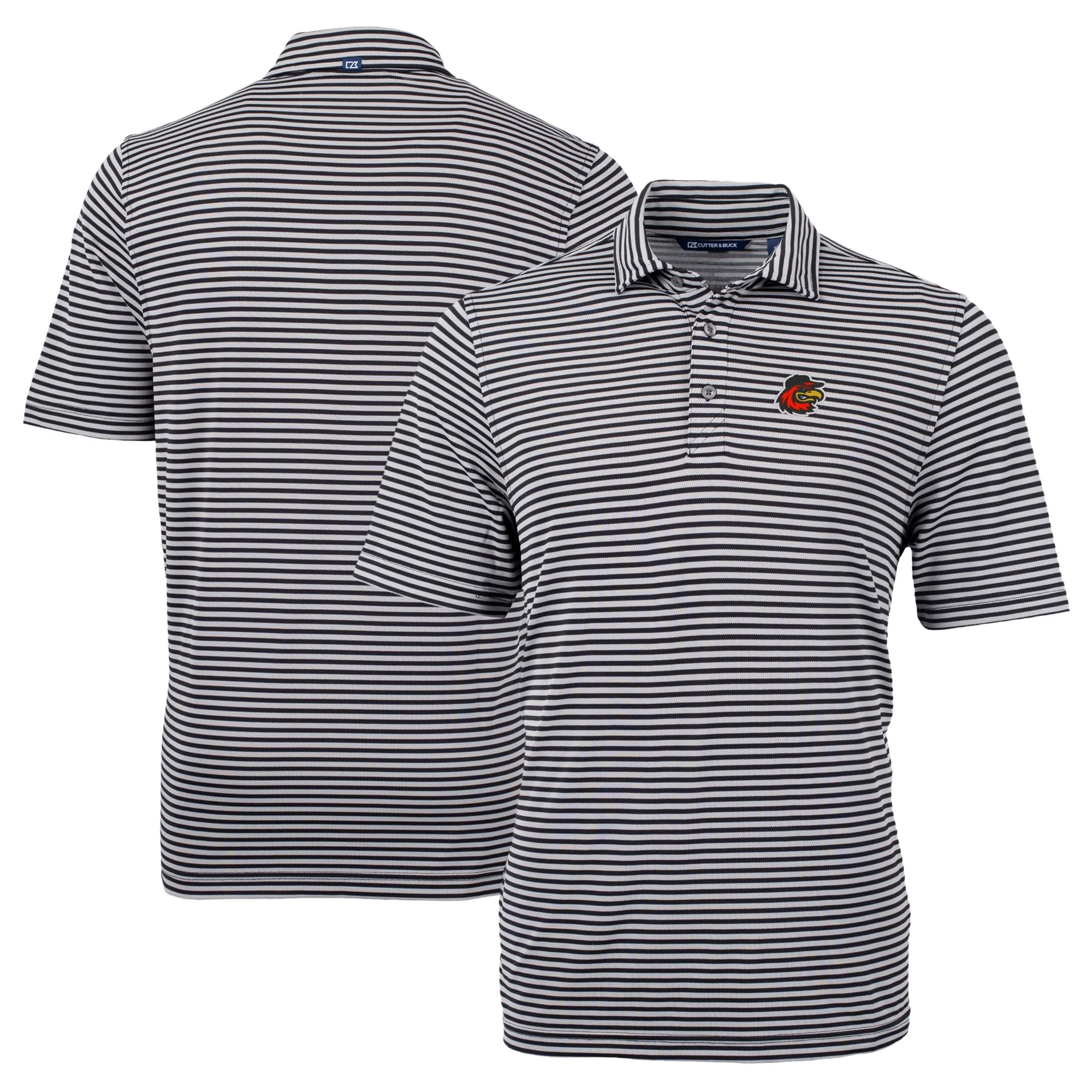 Men's Cutter & Buck Black Rochester Red Wings Big & Tall Virtue Eco Pique Stripe Recycled DryTec Polo