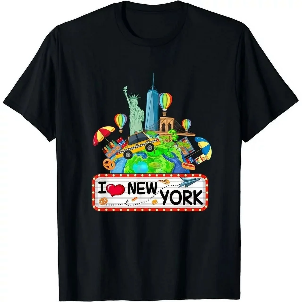 GOSMITH Cotton Pattern & Letters Printed T-Shirt I Love New York City NY CITY BIG APPLE I Love NY T-Shirt black