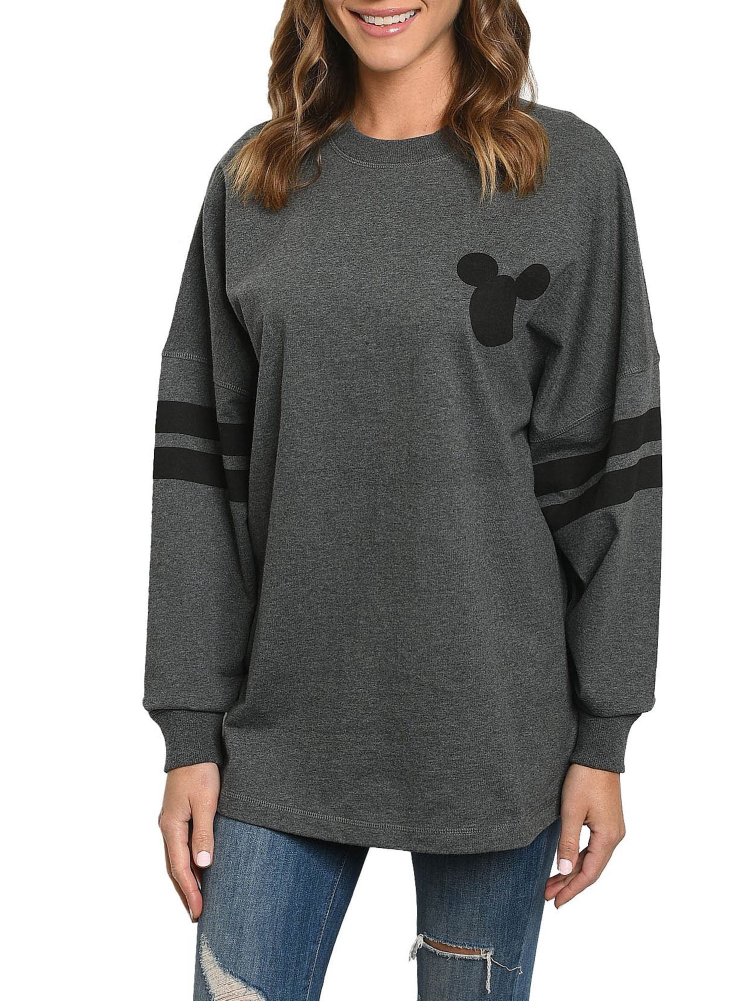 Mickey Mouse Sweatshirt Disney Women's Long Sleeve Jersey Charcoal Gray