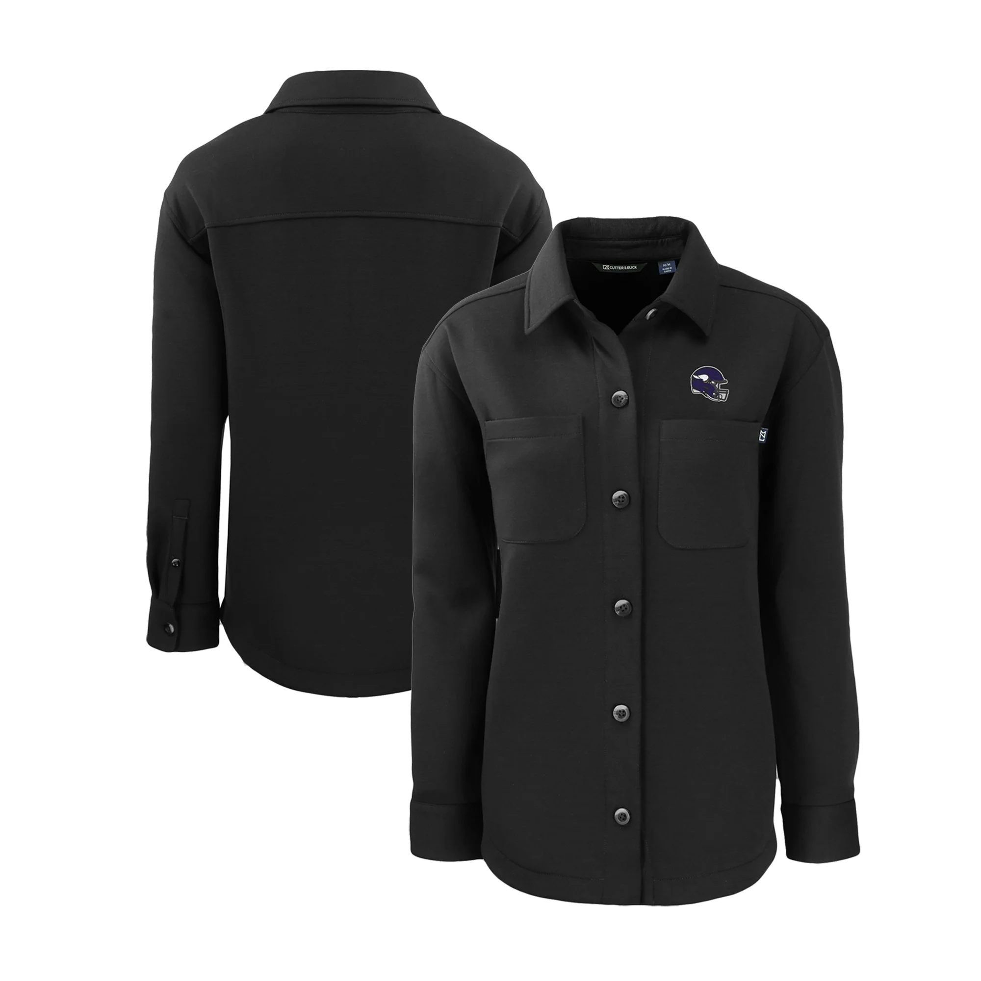 Women's Cutter & Buck Black Minnesota Vikings Helmet Logo Roam Eco Knit Shirt Jacket