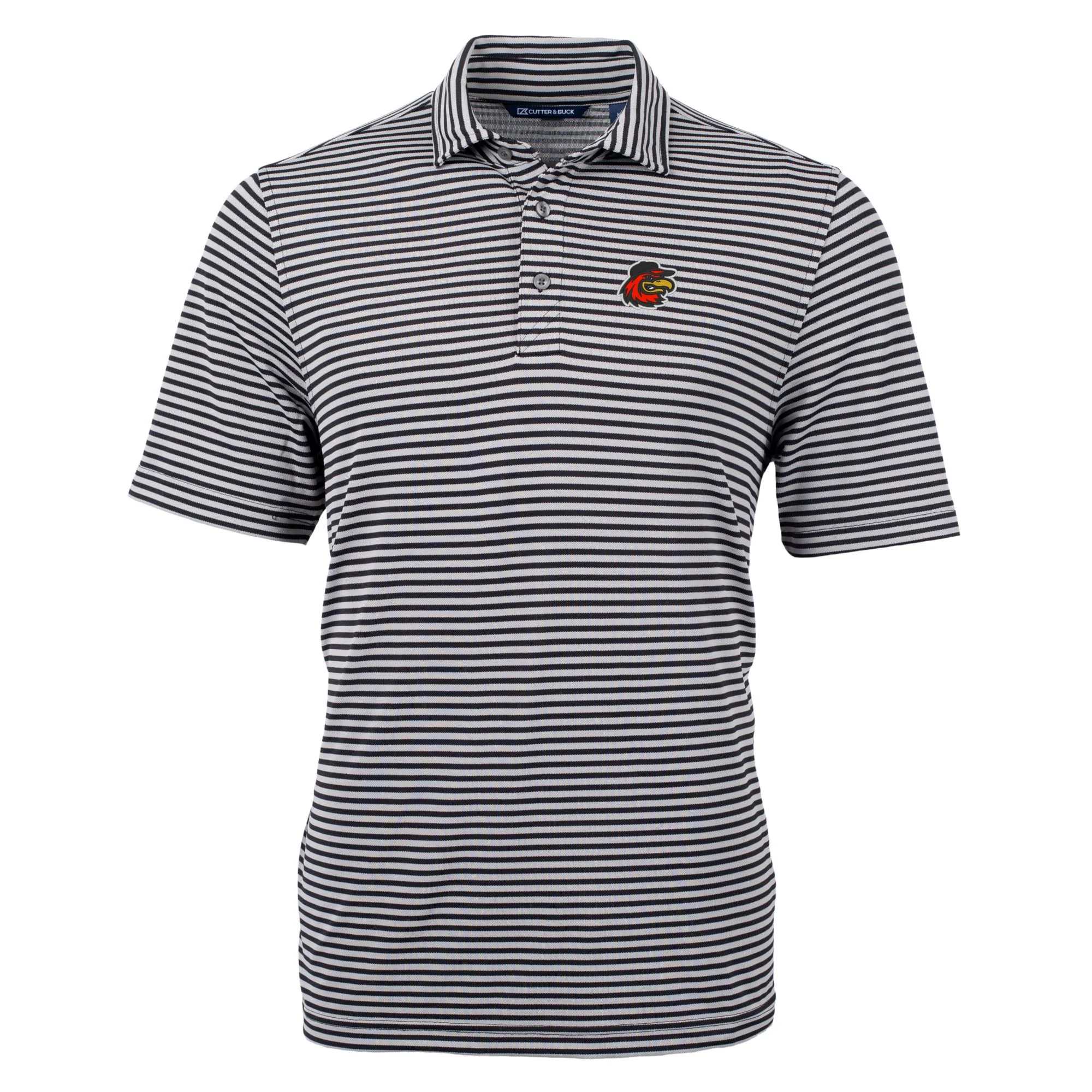 Men's Cutter & Buck Black Rochester Red Wings Big & Tall Virtue Eco Pique Stripe Recycled DryTec Polo