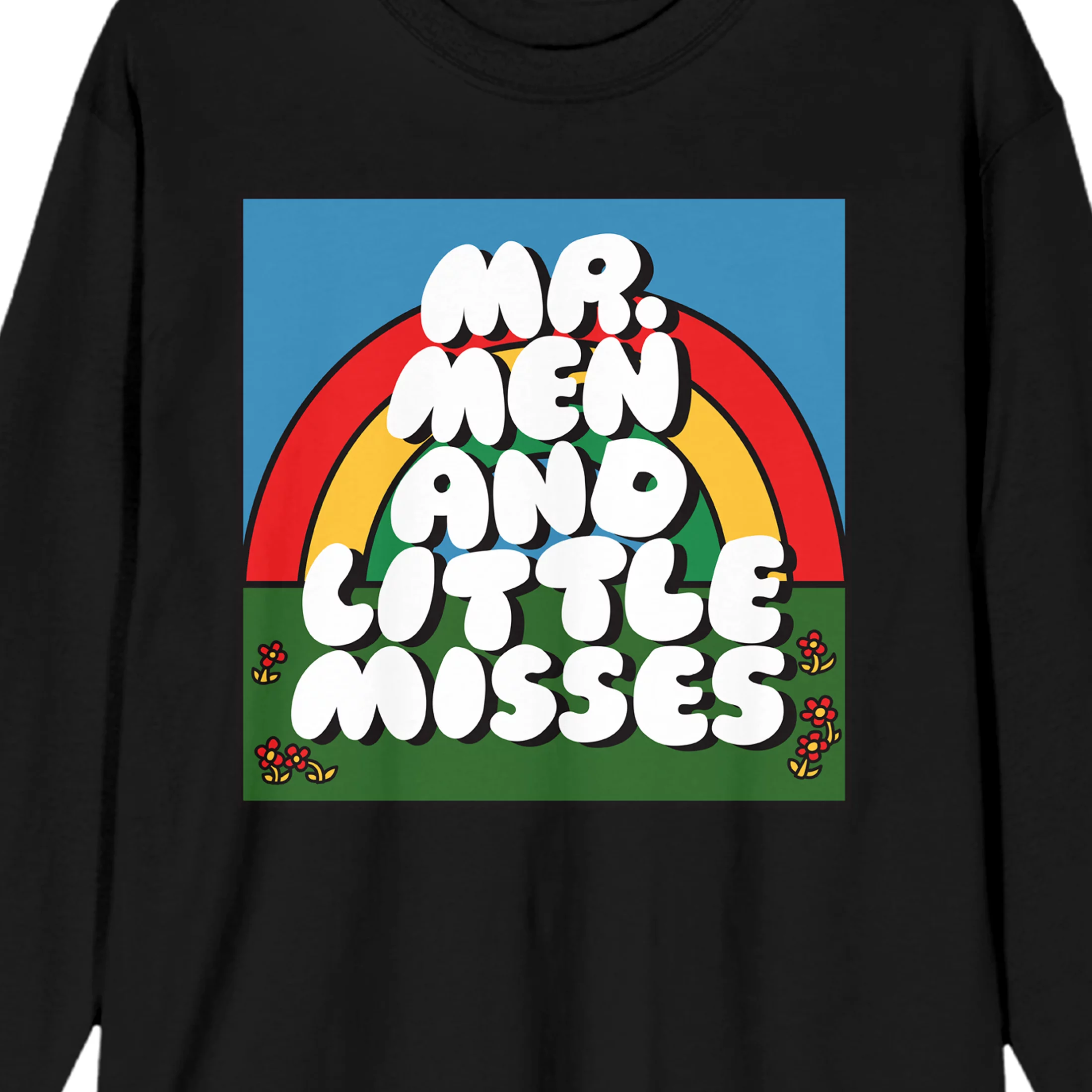 Mr. Men And Little Miss Classic Rainbow Logo Crew Neck Long Sleeve Men's Black Tee-Medium