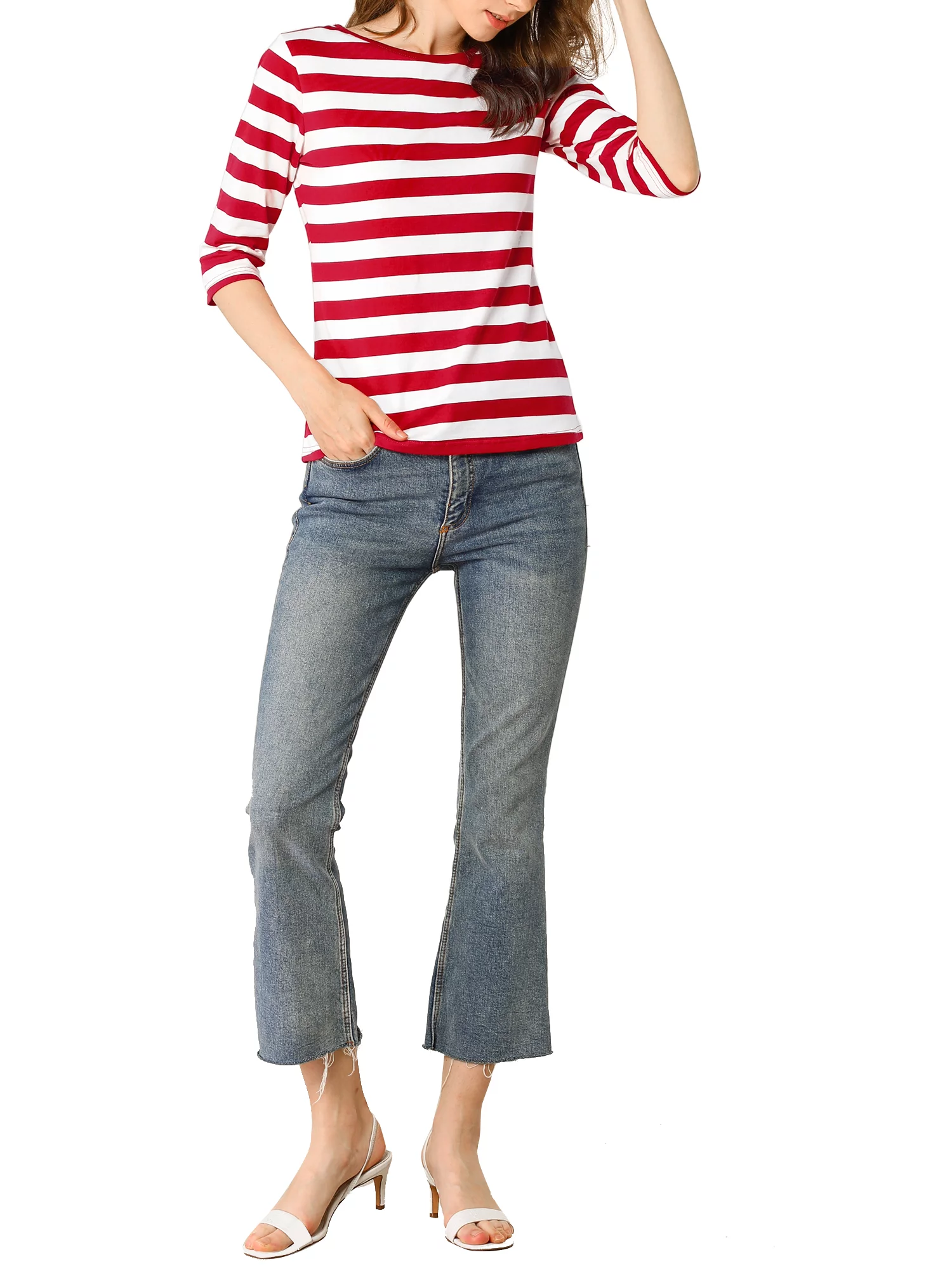 Unique Bargains Women's Halloween Costume 1/2 Sleeve Round Neck Floral Top 3XL Red White