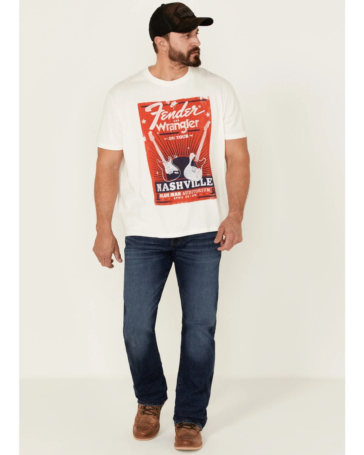 Wrangler Men's X Fender On Tour Nashville Vintage Graphic T-Shirt White Large US