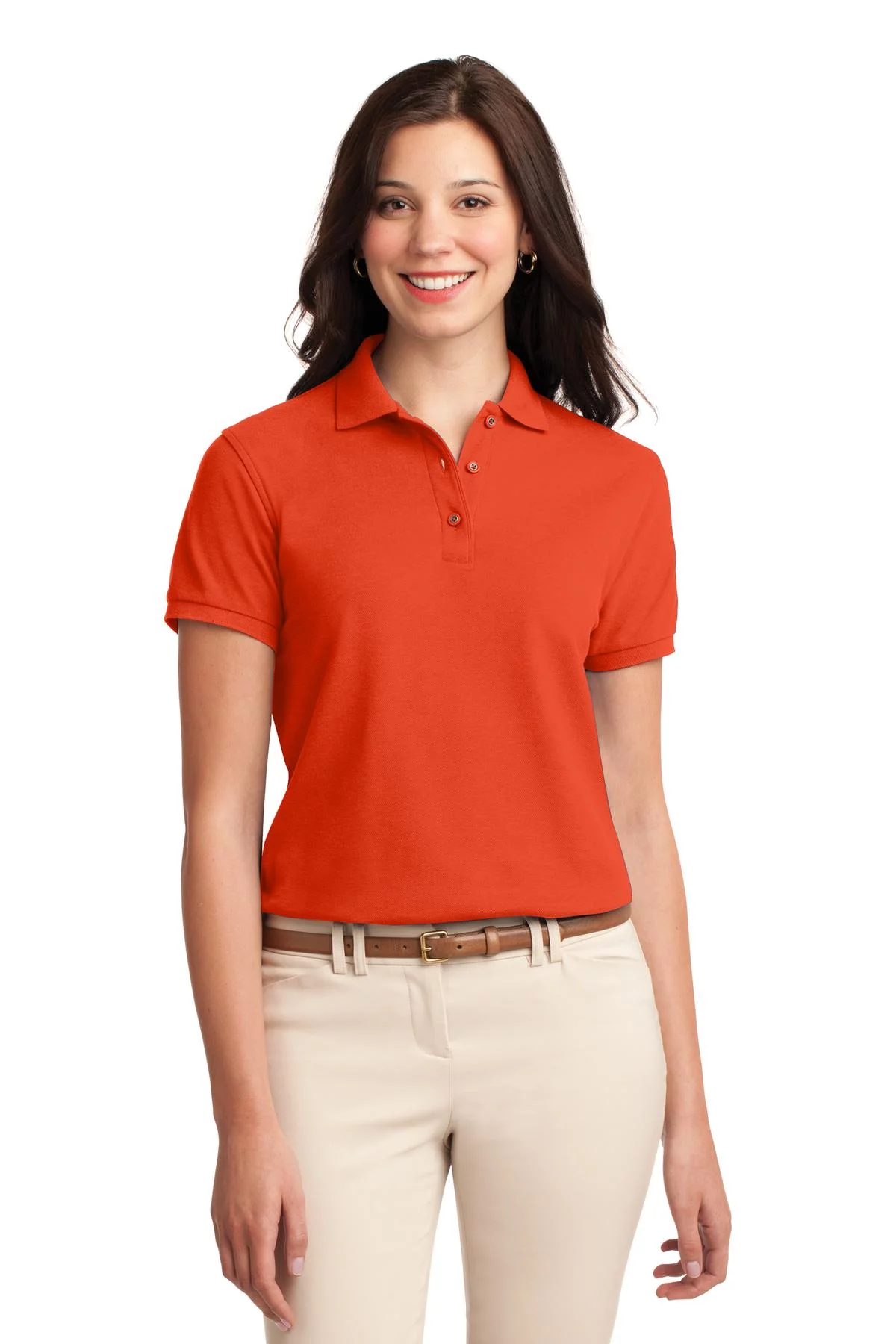 Port Authority Adult Female Women Plain Short Sleeves Polo Orange 6X-Large