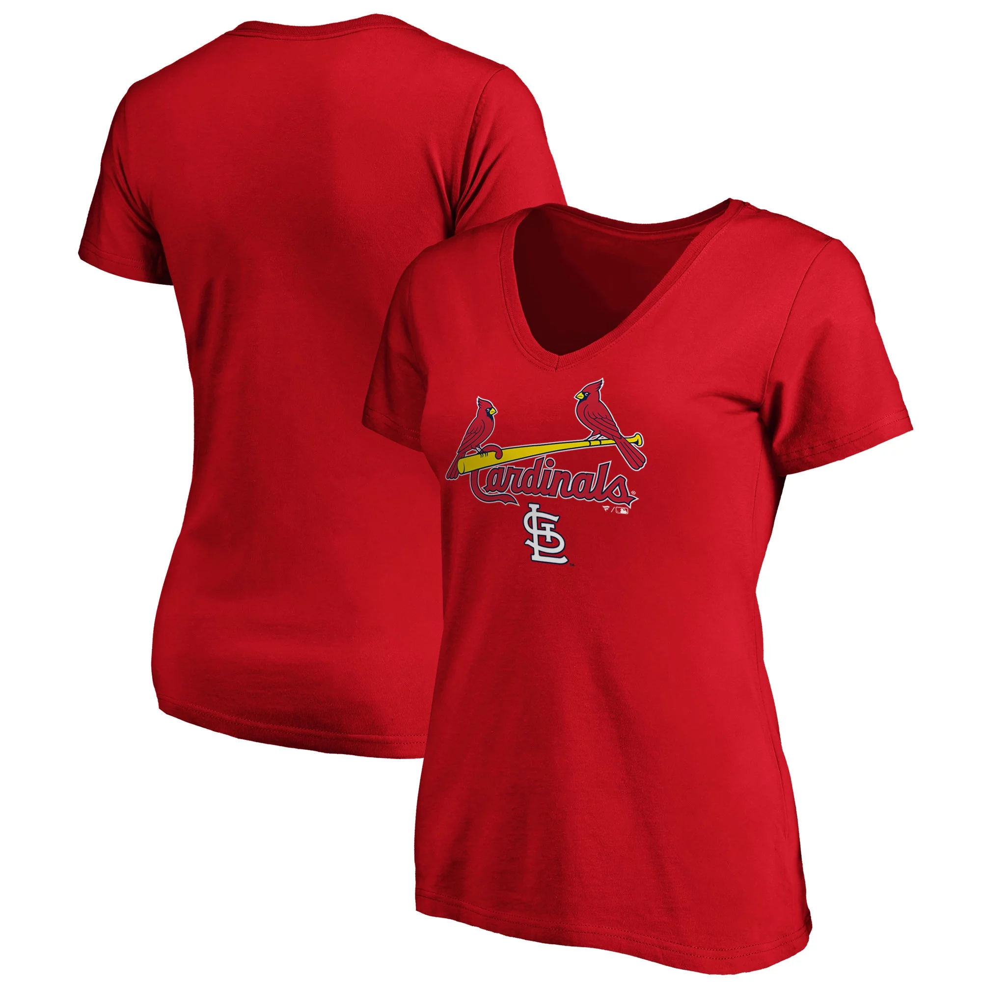 Women's Fanatics Branded Red St. Louis Cardinals Team Lockup V-Neck T-Shirt