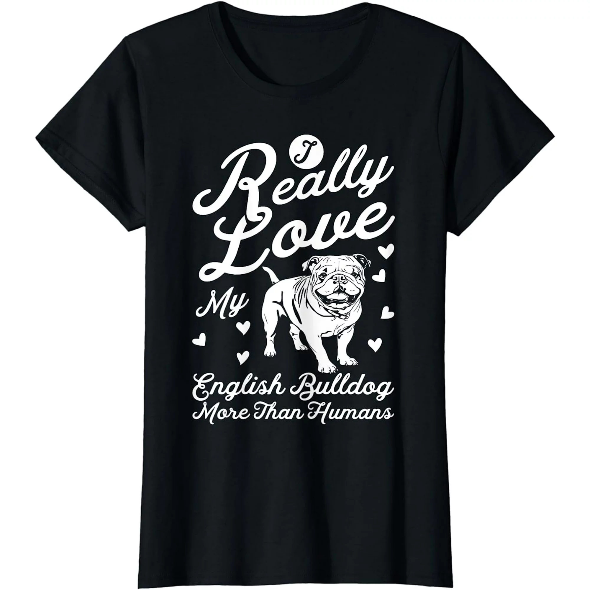 Cotton Pattern & Letters Printed T-Shirt I Really Love My English Bulldog Mom Dad Dog Lover Introvert T-Shirt