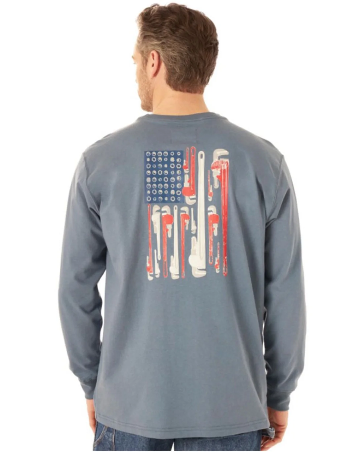 Wrangler Men's Fr Wrench Flag Graphic Long Sleeve Work T-Shirt Big Indigo 2X