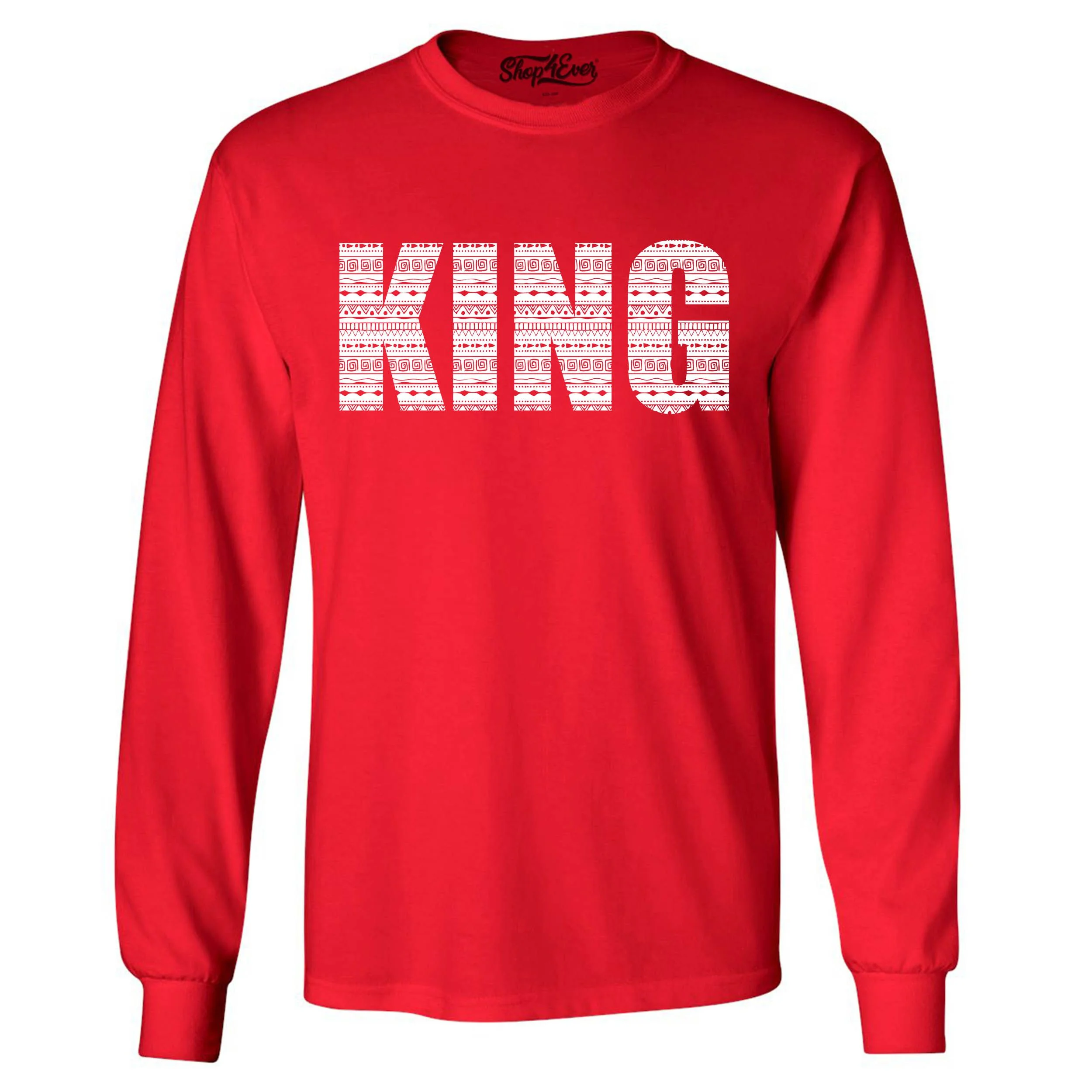 Shop4Ever Men's King African Pattern Style Long Sleeve Shirt XX-Large Red