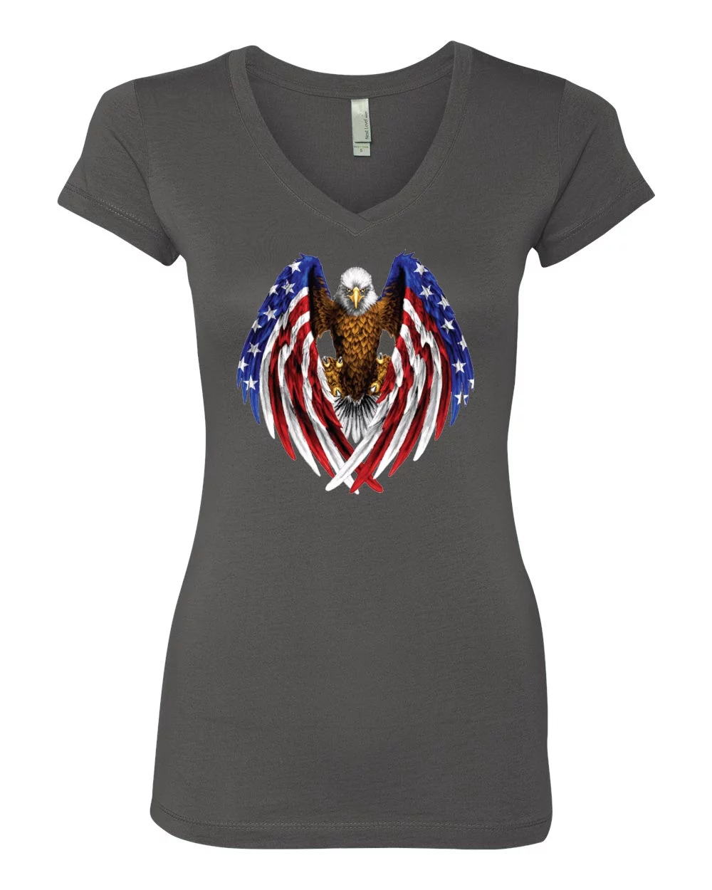 Eagle American Flag Wings USA Pride Americana / American Pride Womens Junior Fit V-Neck Tee, Dark Grey, Large