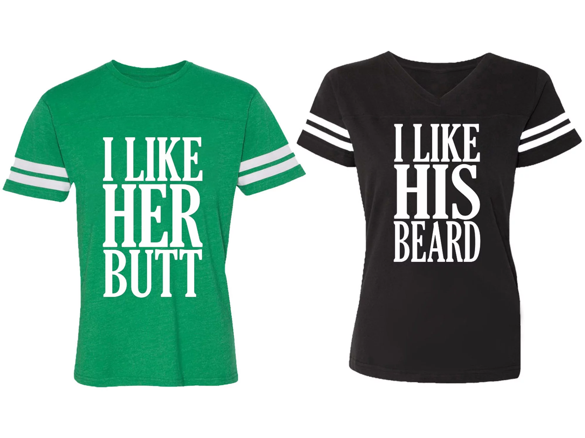 I Like Her But His Beared Matching Couple Cotton Jerseys (Men Green / Women Black) (Men L / Women XL)