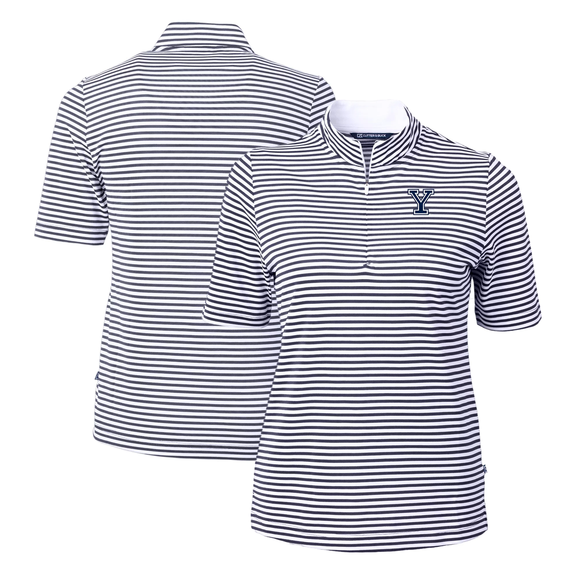 Women's Cutter & Buck Navy Yale Bulldogs DryTec Virtue Eco Pique Stripe Recycled Polo
