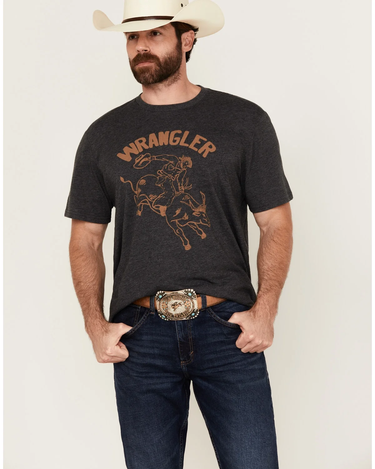 Wrangler Men's Bucking Bull Logo Short Sleeve Graphic T-Shirt Charcoal XX-Large US