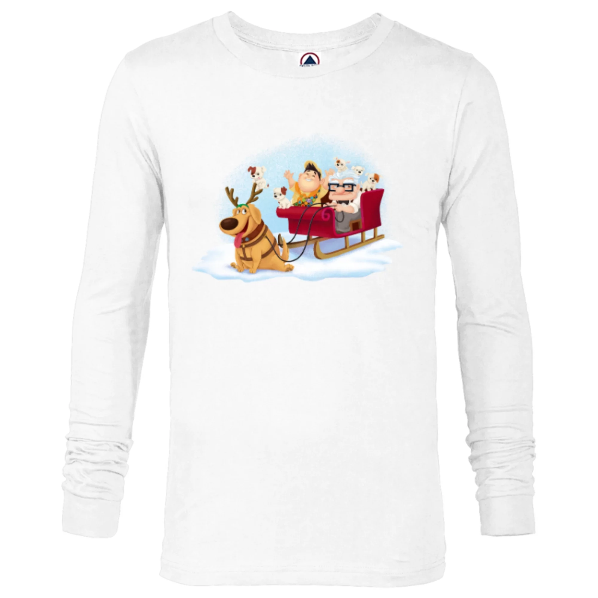 Disney PIXAR Up Carl, Russell & Dug Holiday Sleigh Ride - Long Sleeve T-Shirt for Men - Customized-White