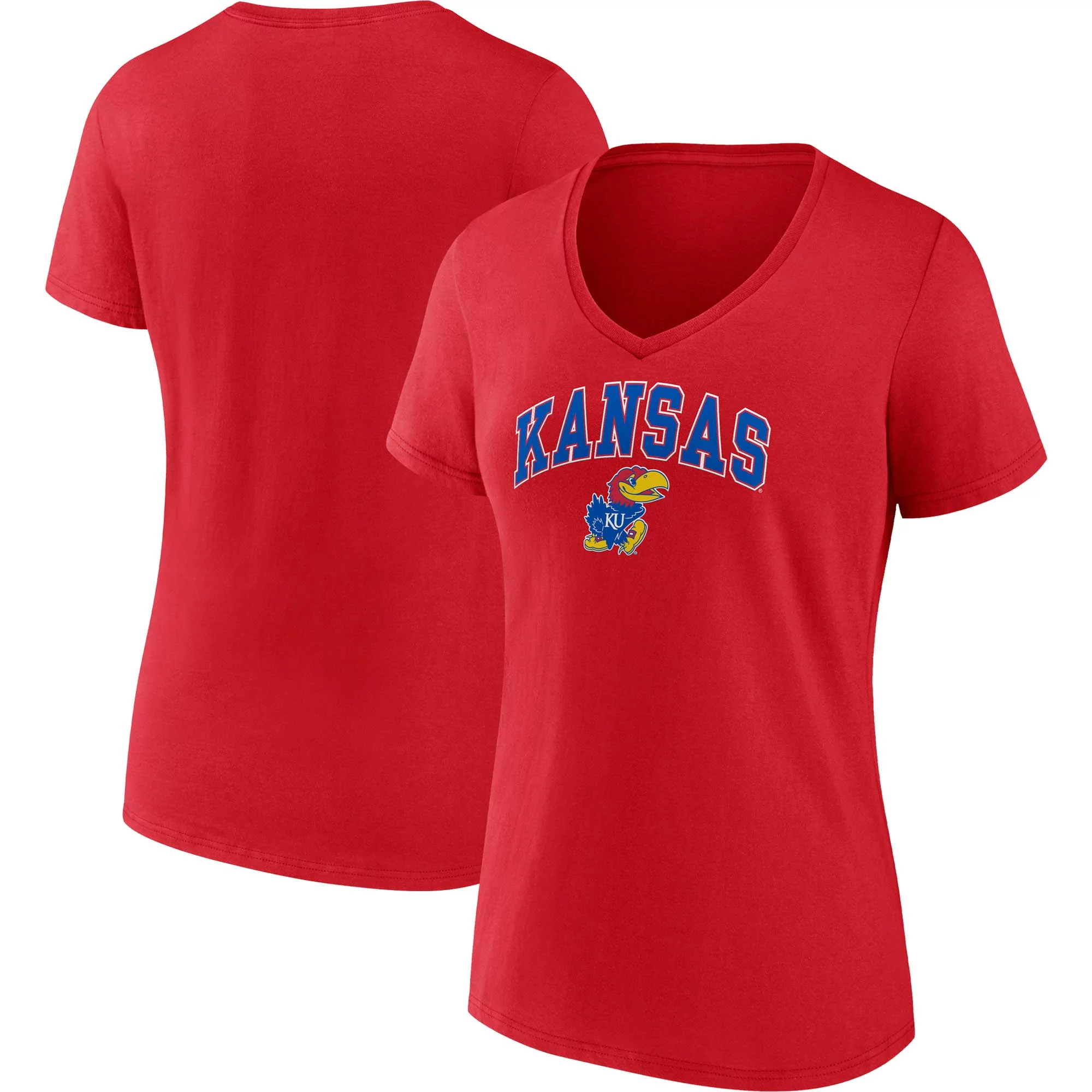 Women's Fanatics Branded Red Kansas Jayhawks Evergreen Campus V-Neck T-Shirt