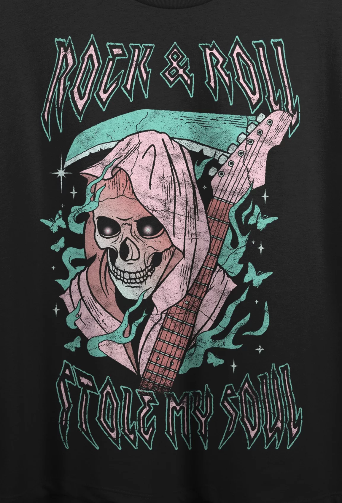 Vintage Reaper Rock & Roll Crew Neck Short Sleeve Women's Black Crop T-shirt-Medium