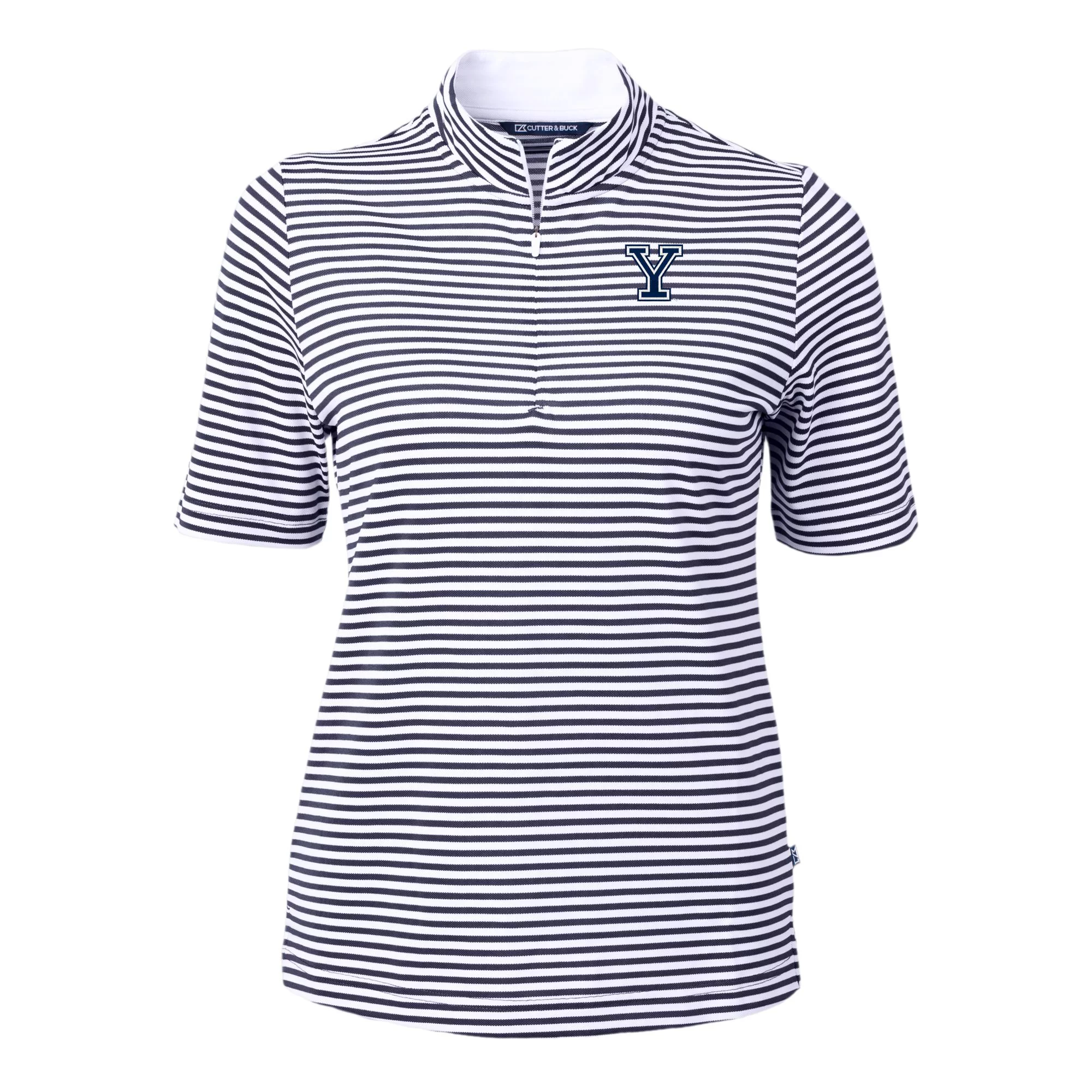 Women's Cutter & Buck Navy Yale Bulldogs DryTec Virtue Eco Pique Stripe Recycled Polo