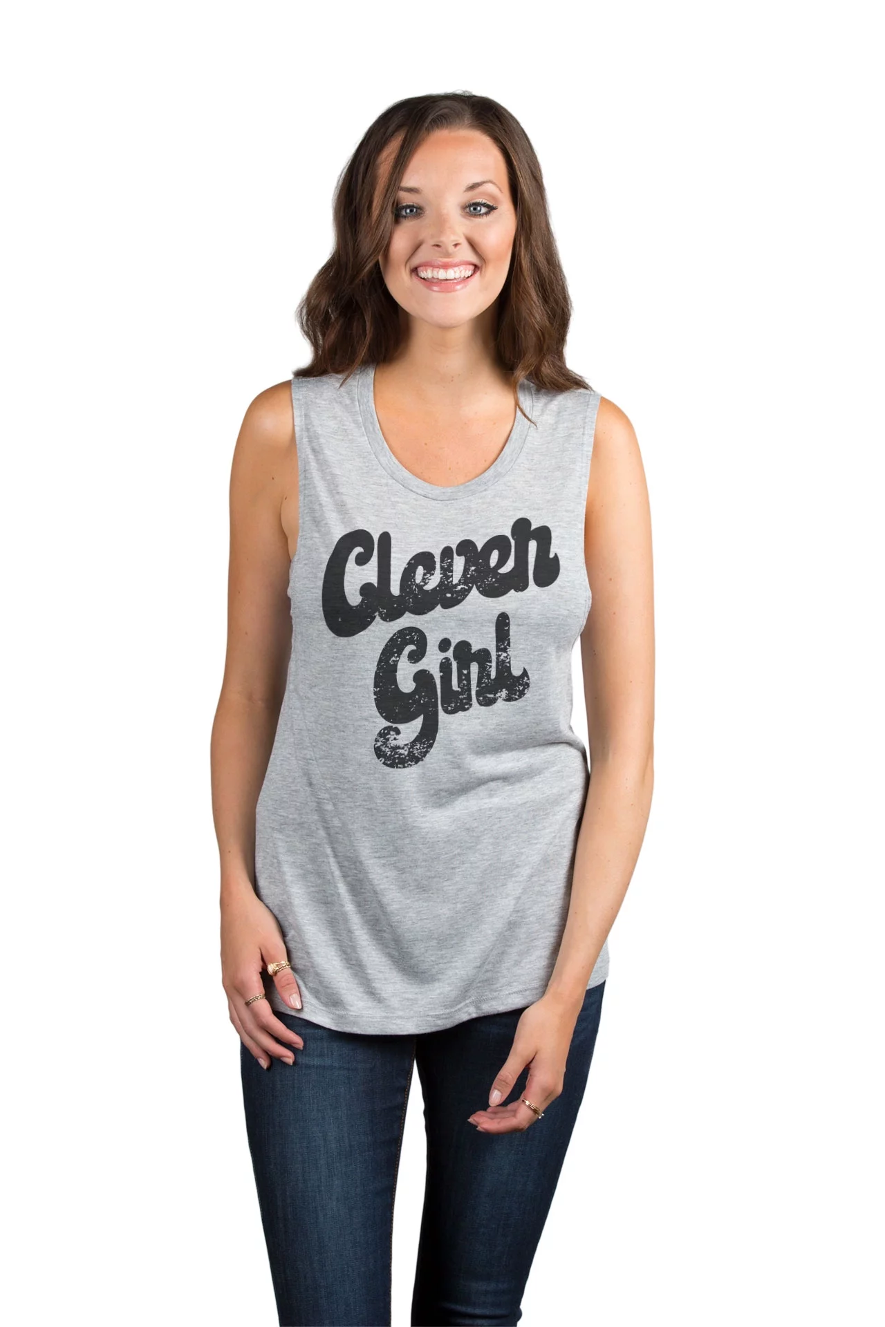 Clever Girl Women's Fashion Sleeveless Muscle Tank Top Tee Sport Grey Large