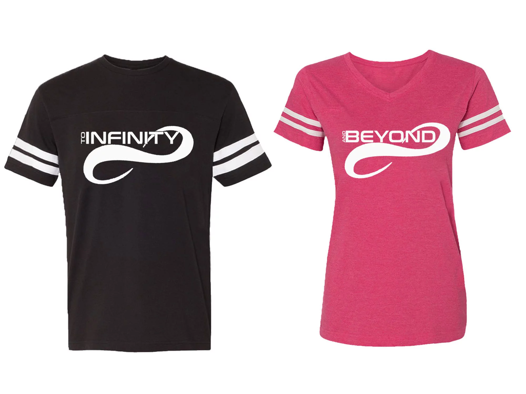 To Infinity And Beyond Matching Couple Cotton Jerseys (Men Black / Women Pink) (Men XXL / Women XL)