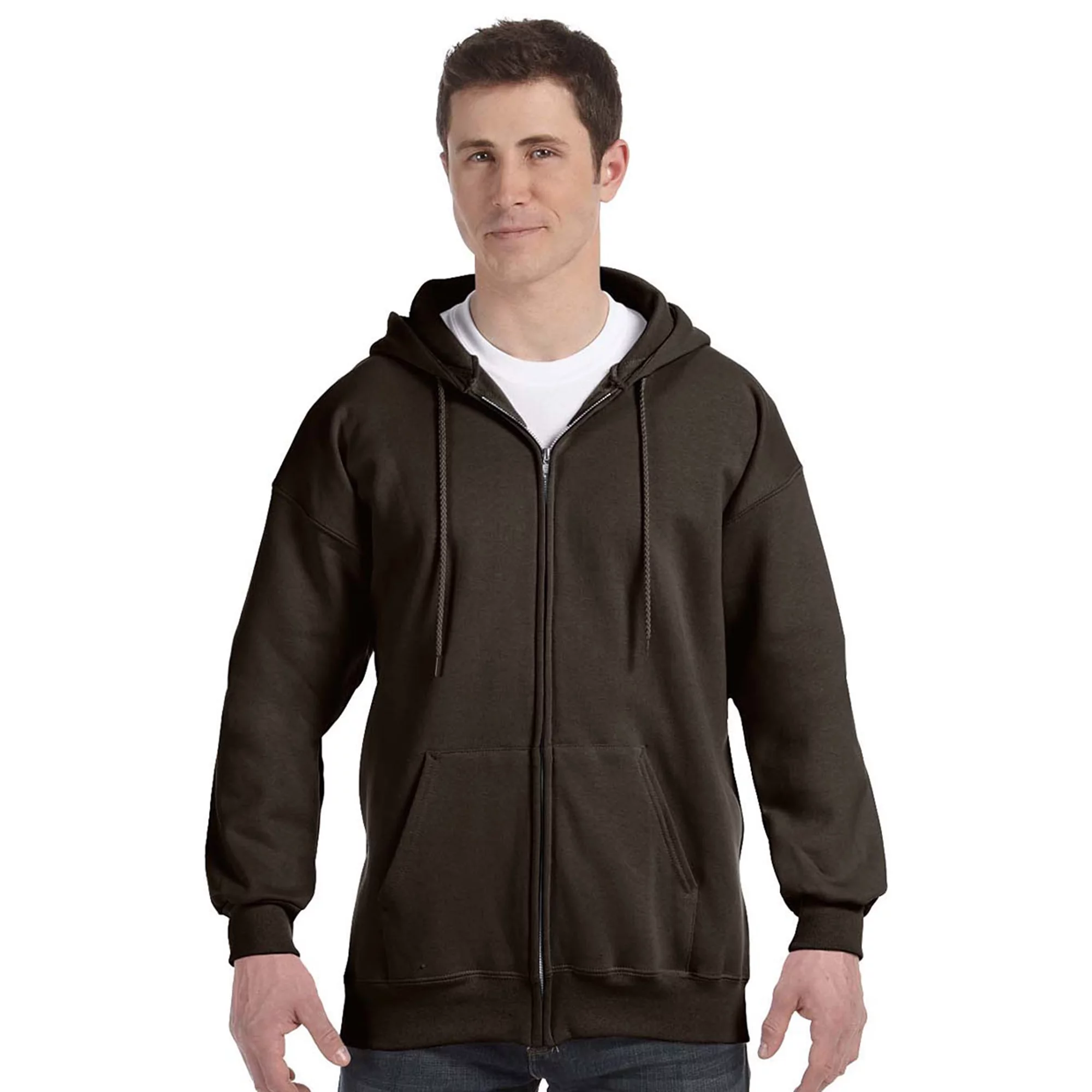 Hanes Hanes Light Steel Poly-Cotton Full-Zipper Hoodie - Dark Chocolate - Medium