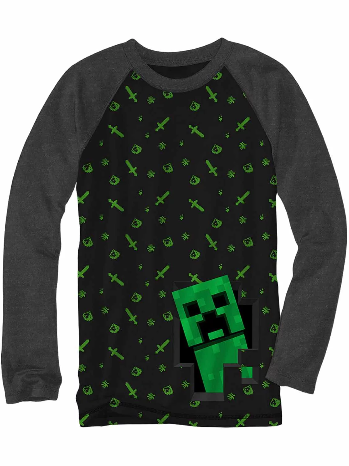 Boys Black & Gray Minecraft Long Sleeve T-Shirt Mine Craft Gamer Tee XXS 4-5