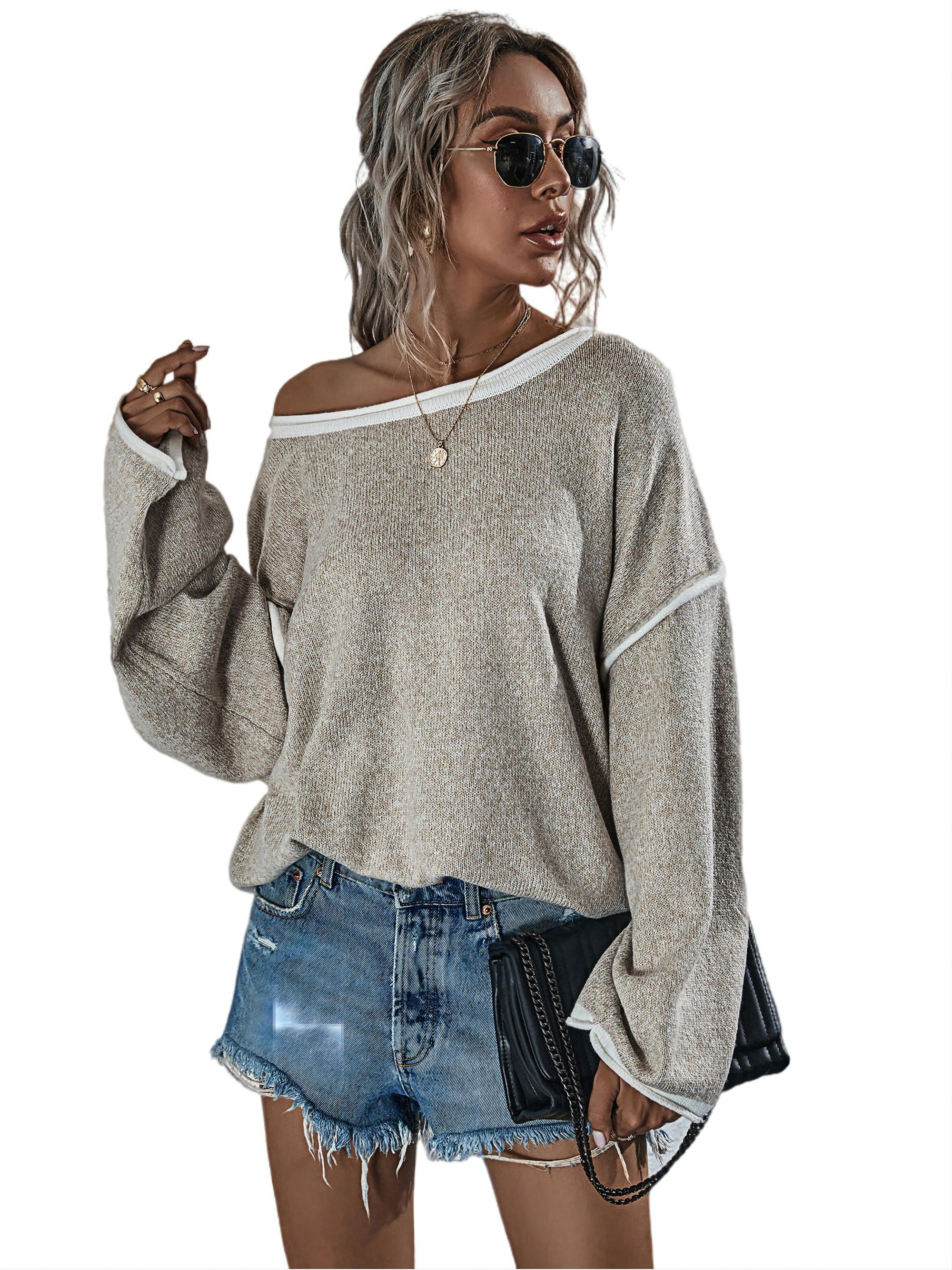 INFITTY Women Off Shoulder Long Sleeve T-Shirt Knitted Sweater Fall And Winter Sexy