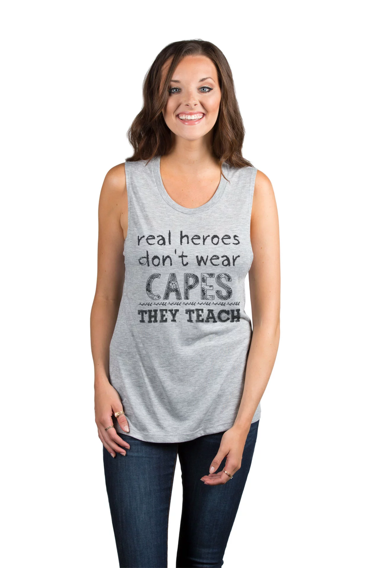 Thread Tank Real Heroes Teach Women's Sleeveless Muscle Tank Top Sport Grey X-Large