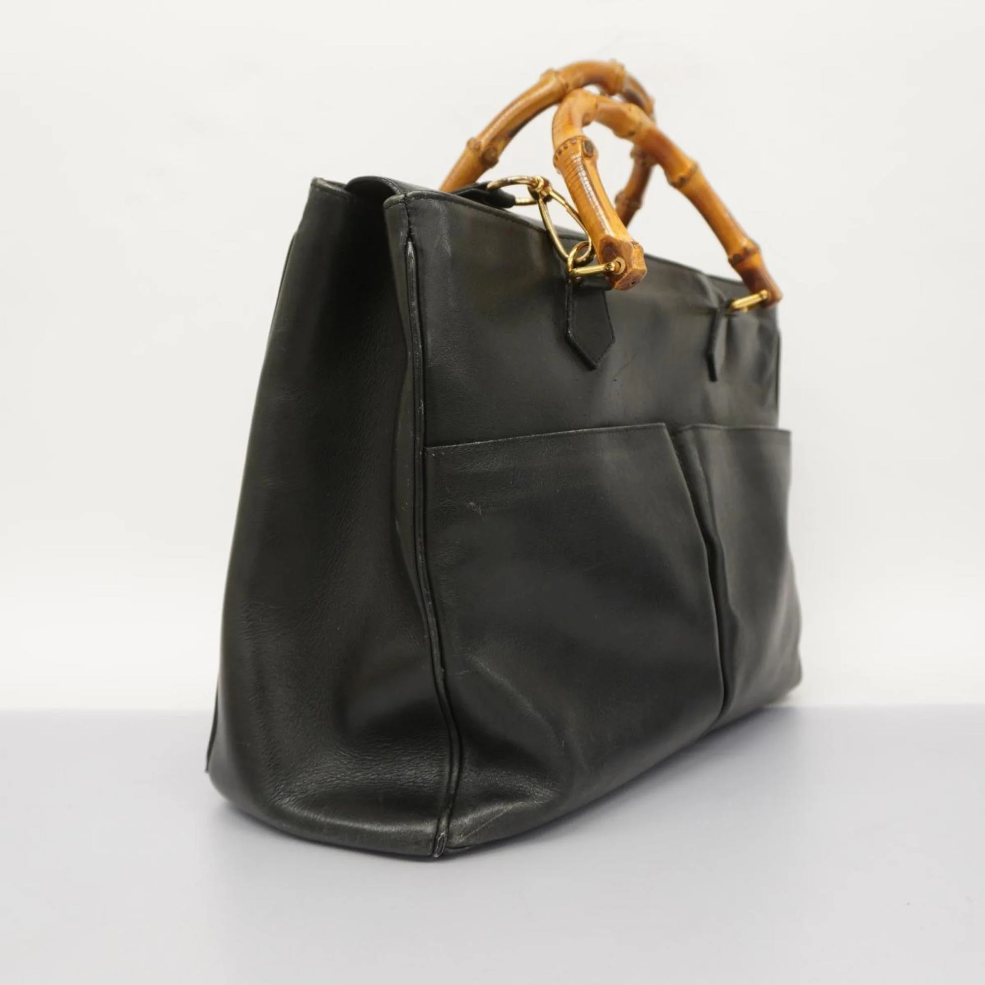 Pre-Owned Gucci Handbag Bamboo 002 123 0322 Leather Black Women's (Good)