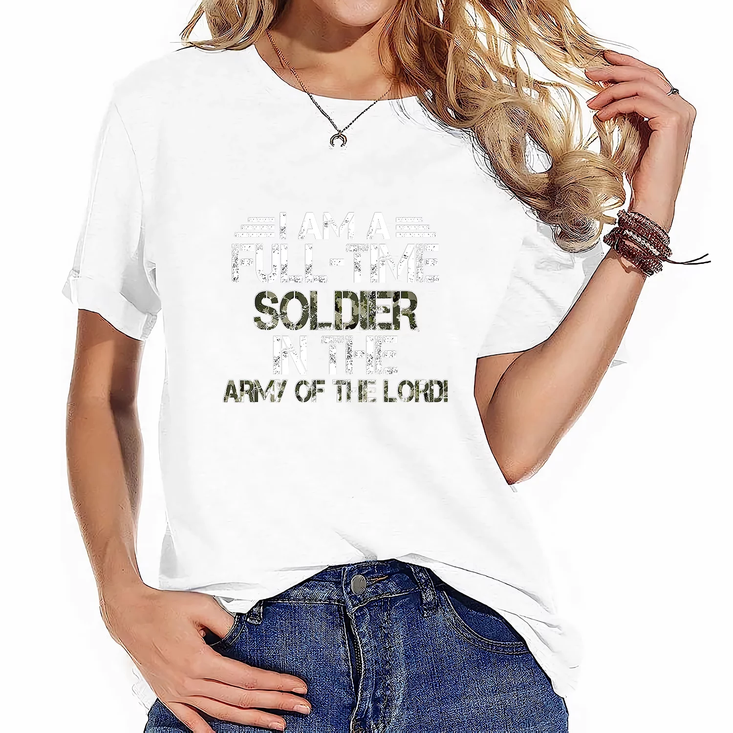 I'M A Full Time Soldier In The Army Of Lord Women's Summer Top with Graphic Print - Trendy and Comfy